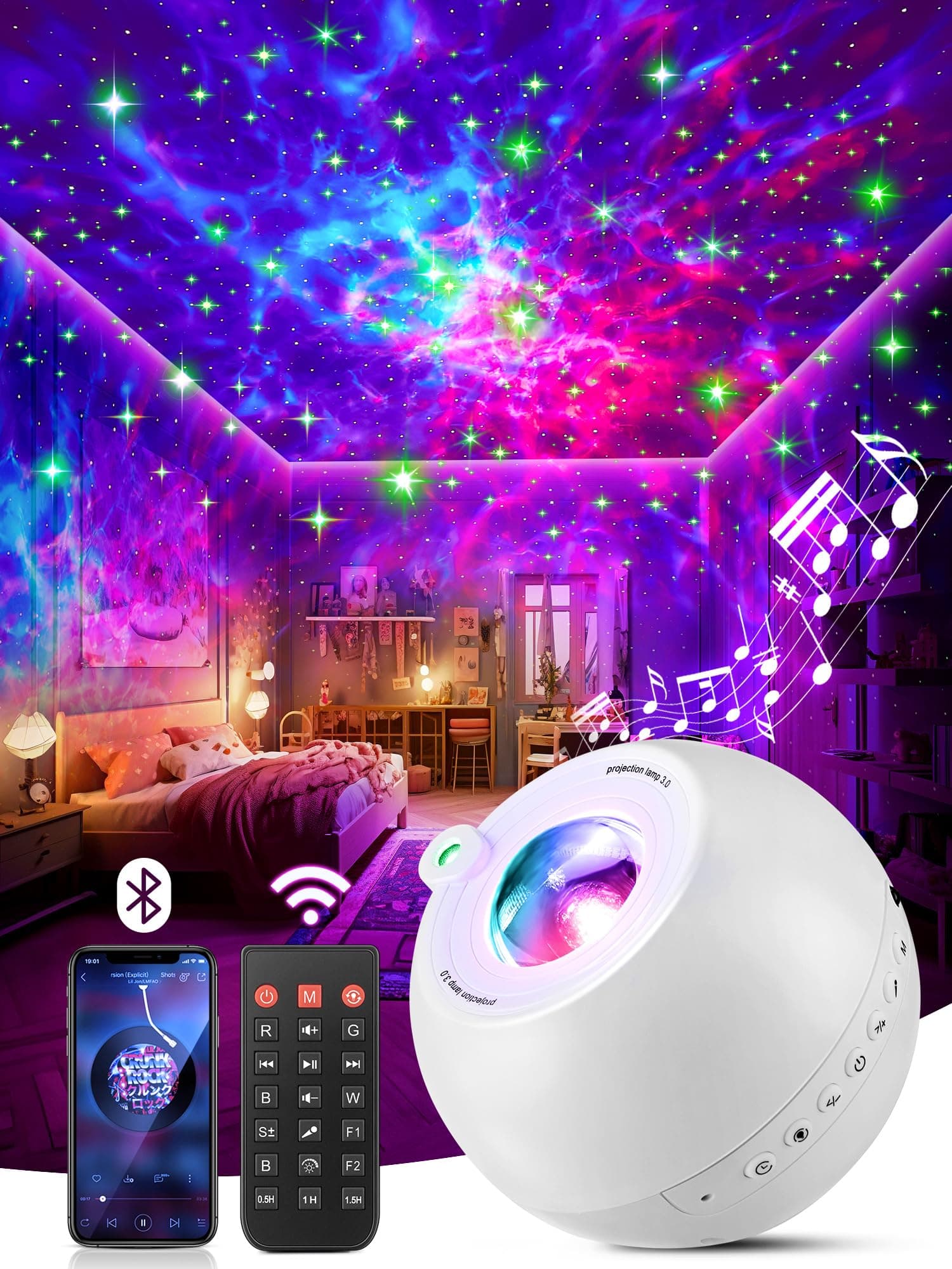 PIKOY 360 Lights Galaxy Projector+15 White Noise Machine Bluetooth,Birthday Gifts for Women 18th Birthday Gifts for Girls Gifts Boys,Night Light Led Lights for Bedroom Decor Home Decoration Room Decor