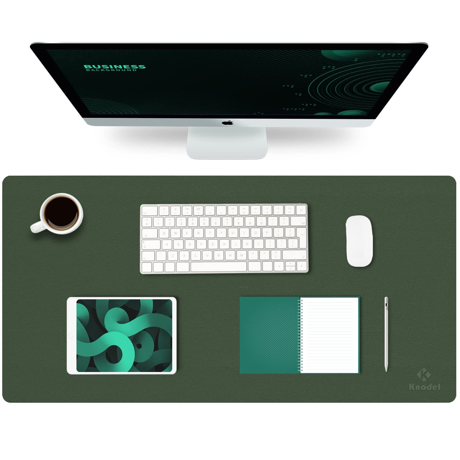 K KNODEL Large Office Leather Desk Mat, Mouse and Keyboard Pad, Computer and Laptop Mat, Desktop Protector and Cover, Writing Pad and Blotter (40x80cm, Dark Green)