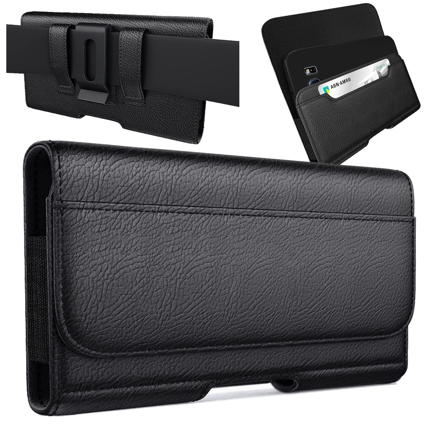 Large Holster for iPhone 14 Plus, 14 Pro Max, 13 Pro Max, 12 Pro Max, 11 Pro Max, Xs Max, 8 Plus, 7 Plus Cell Phone Belt Holder Case with Belt Clip Pouch Cover (Fits Phone with Case on) Black