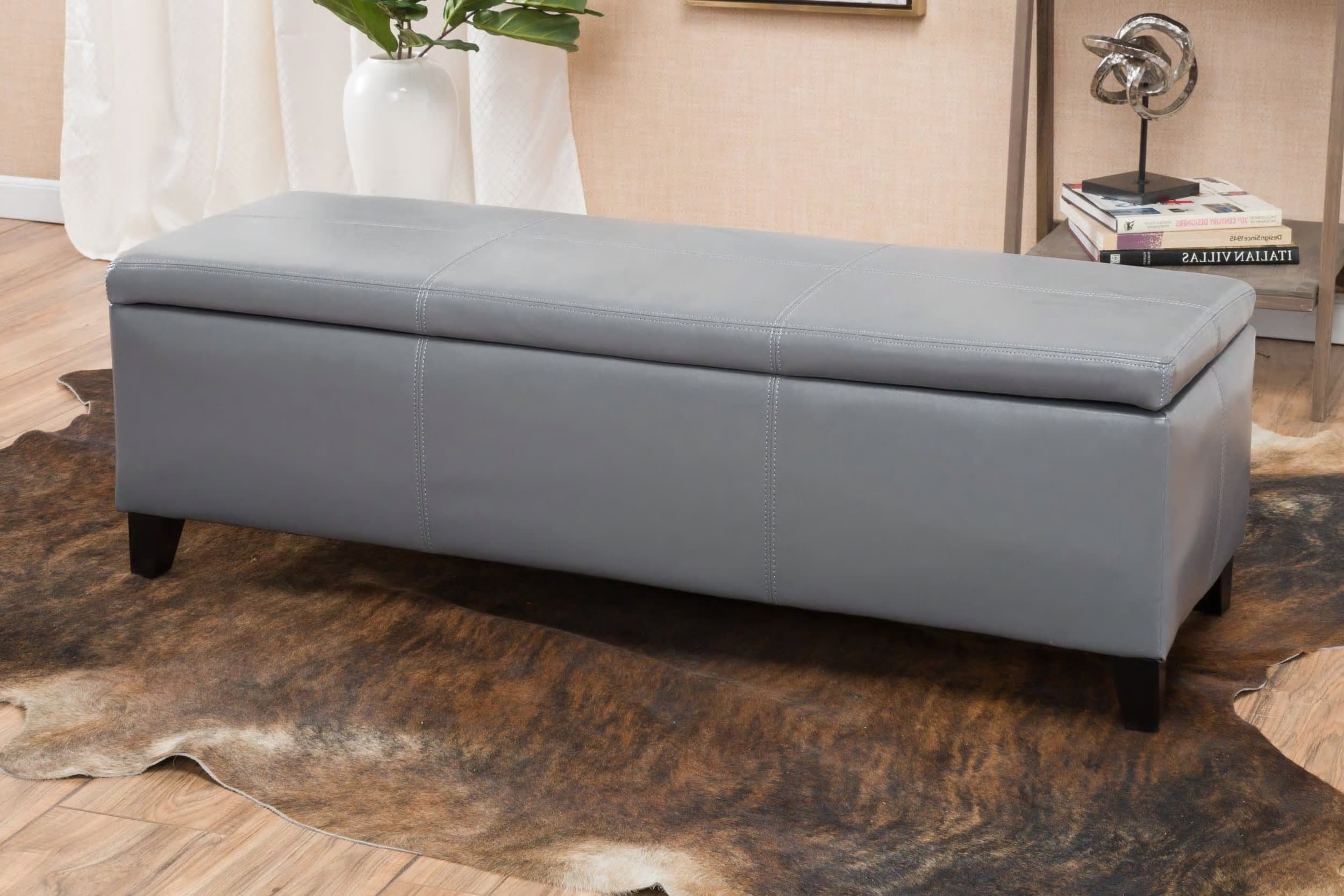 Faux Leather Rectangle Storage Ottoman Bench Grey Eco