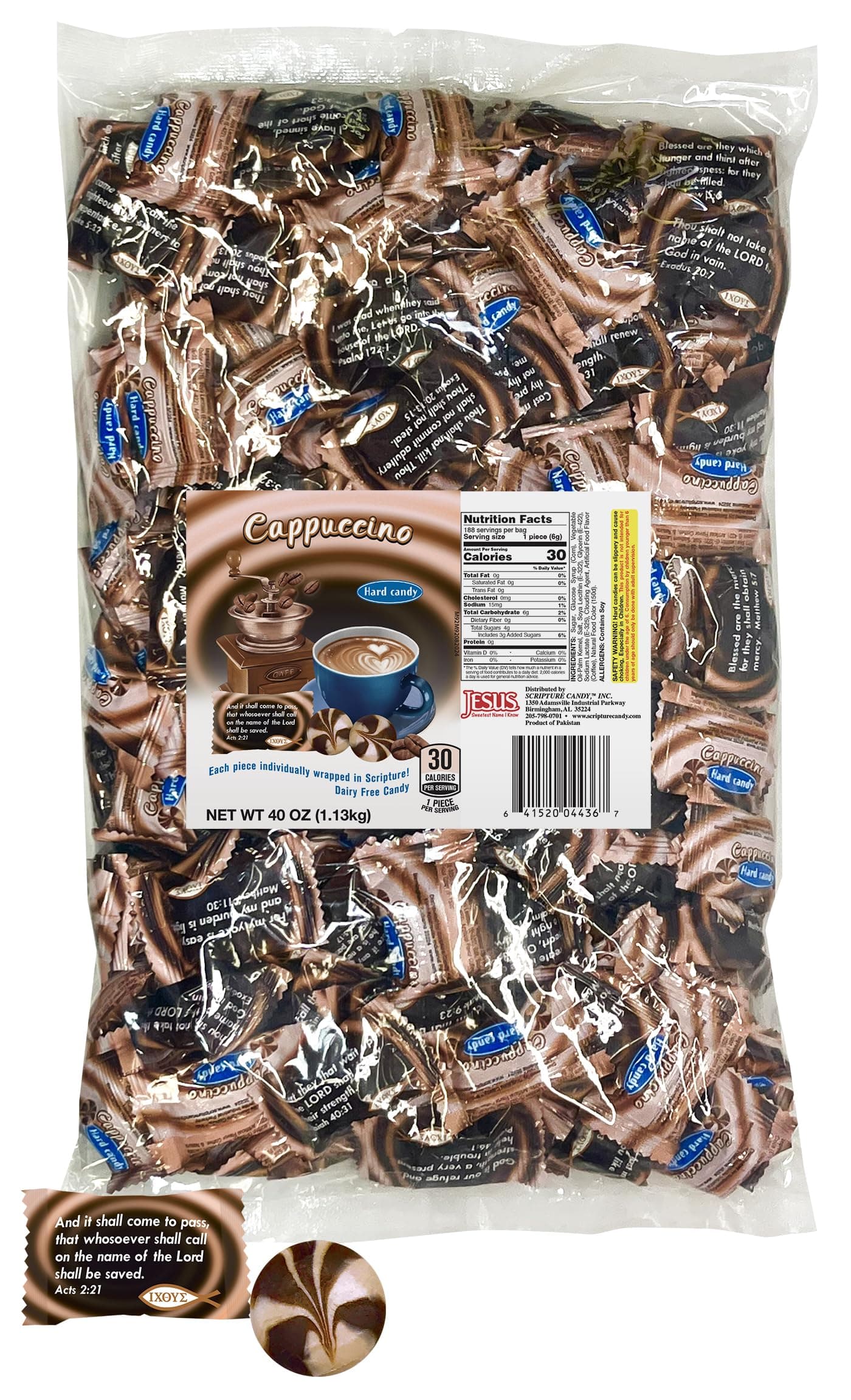 Scripture Candy, Coffee Cappuccino Flavored Hard Candy 2.5 LB Bag, 180 Pieces