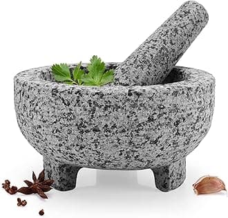 Mortar and Pestle Set,Unpolished Granite Grinder Bowl 6 Inch - 2 Cups for Herbs Pesto Pastes Seasonings Grinder,GuacamoleMortar and Pestle,with Non-Slip Mats