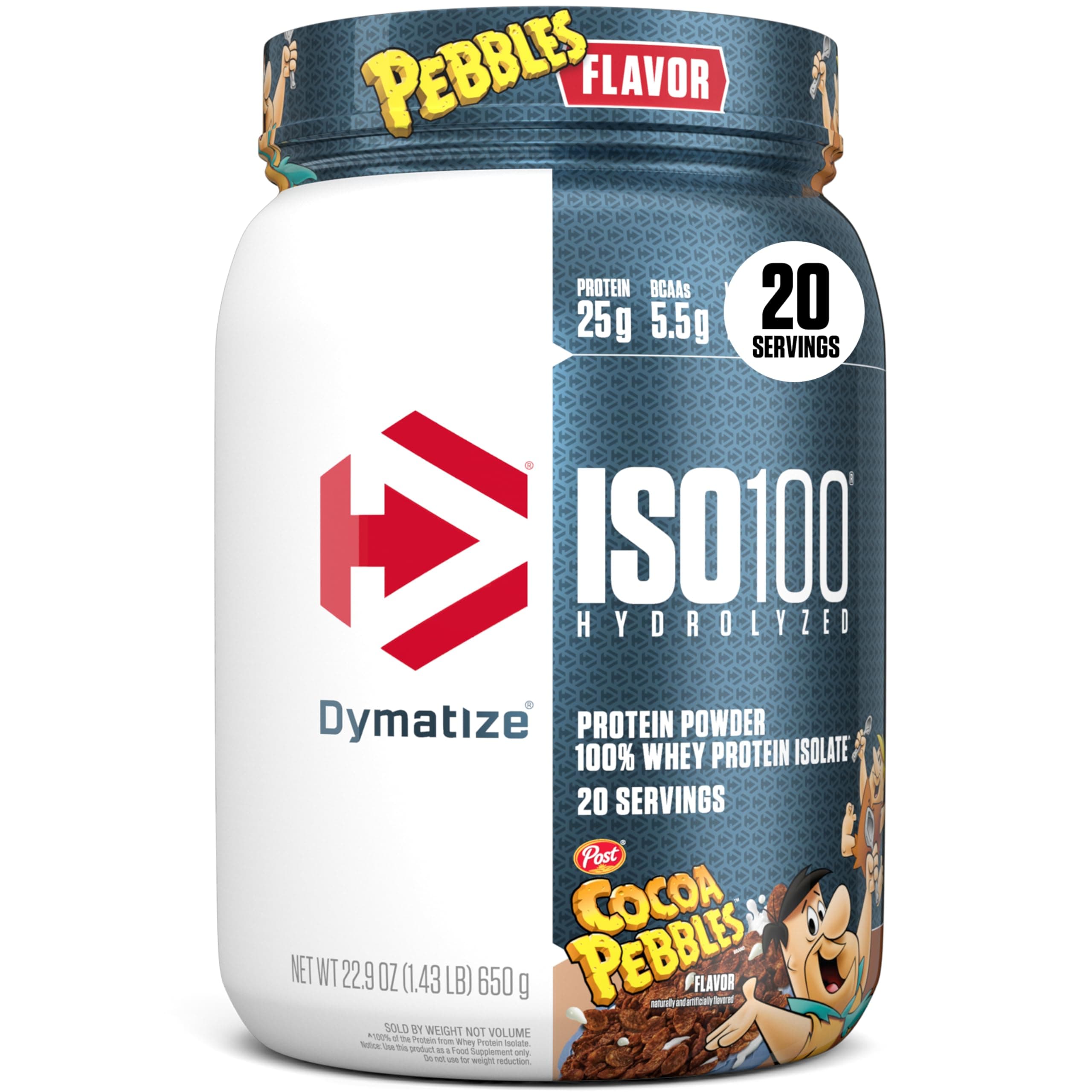 Dymatize x Cocoa Pebbles ISO100 Whey Protein Powder Isolate, 25g of Protein, 20 Servings, 5.5g BCAAs, 120 Cal., Gluten Free, 1g Fat, 1g Sugar, 2g Carb