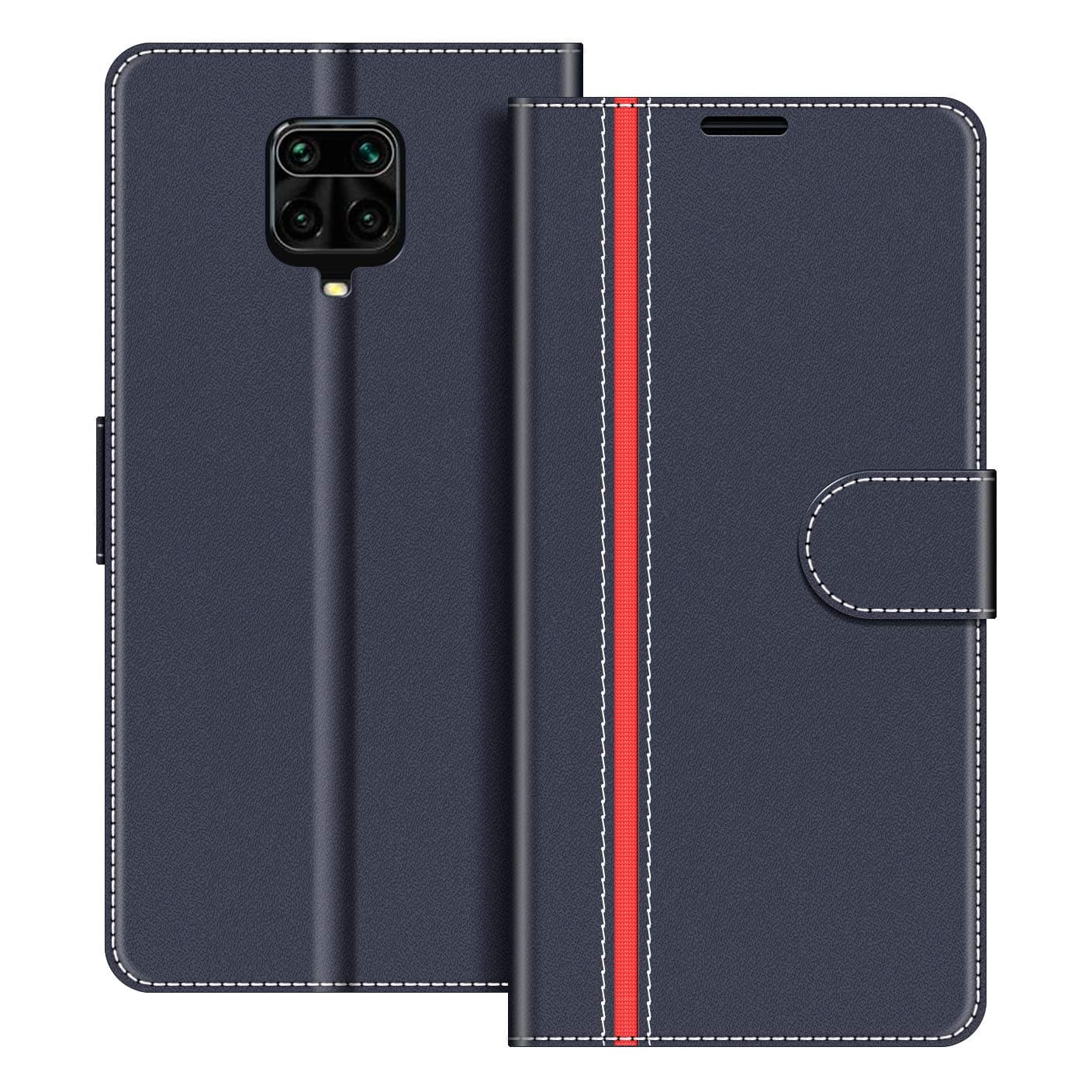 COODIOPhone Case For Xiaomi Redmi Note 9 Pro, Magnetic Flip Leather Case For Xiaomi Redmi Note 9 Pro Wallet Case, Dark Blue/Red