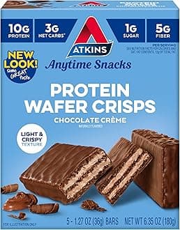 Atkins Snack Wafer, Chocolate Crème Flavor, 5 Pack (36g Per Bar) - Low Carb, Keto Friendly, High Protein Snack