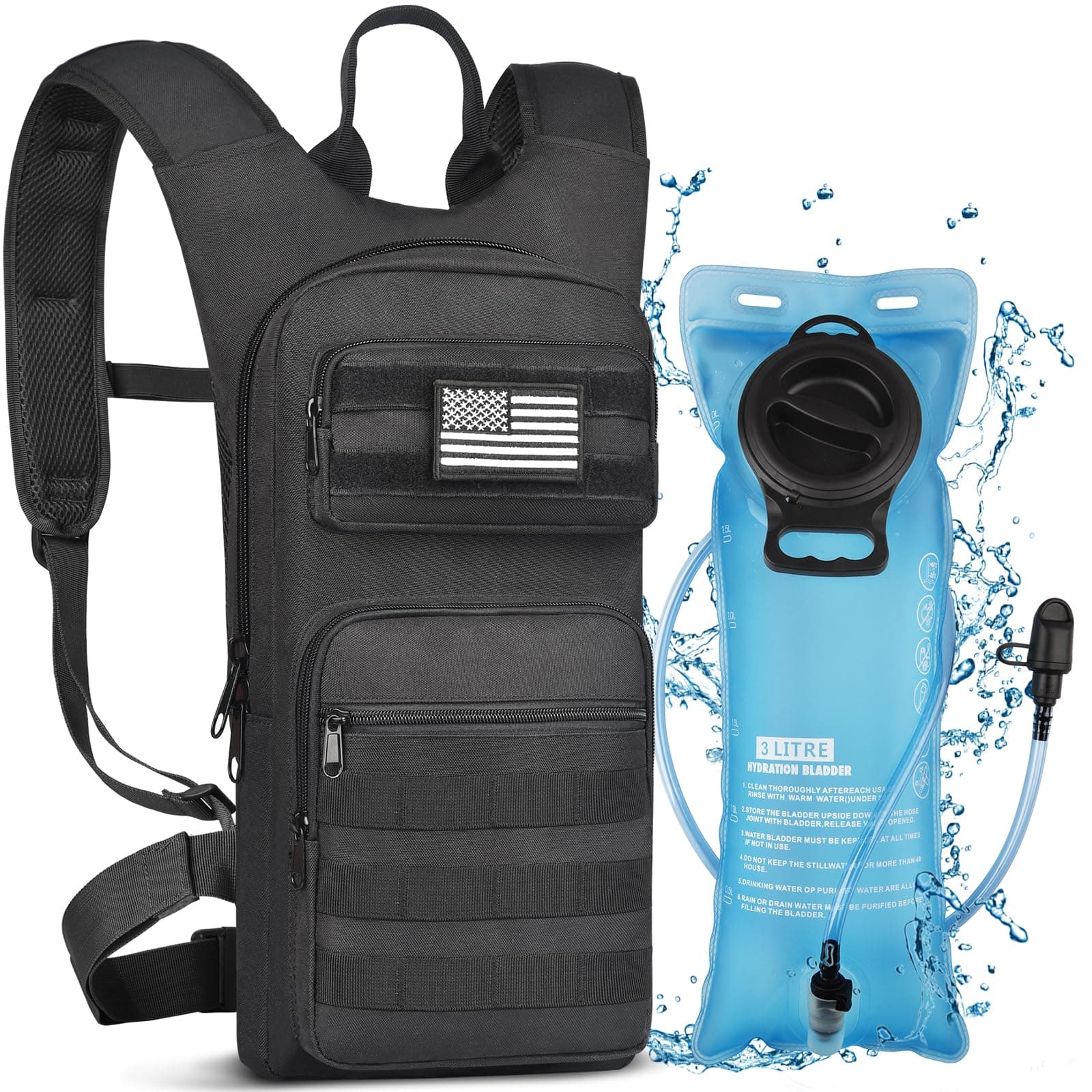 Hydration Backpack with 3L TPU Water Bladder, Tactical Molle Water Backpack for Men Women, Hydration Pack for Hiking, Biking, Running and Climbing