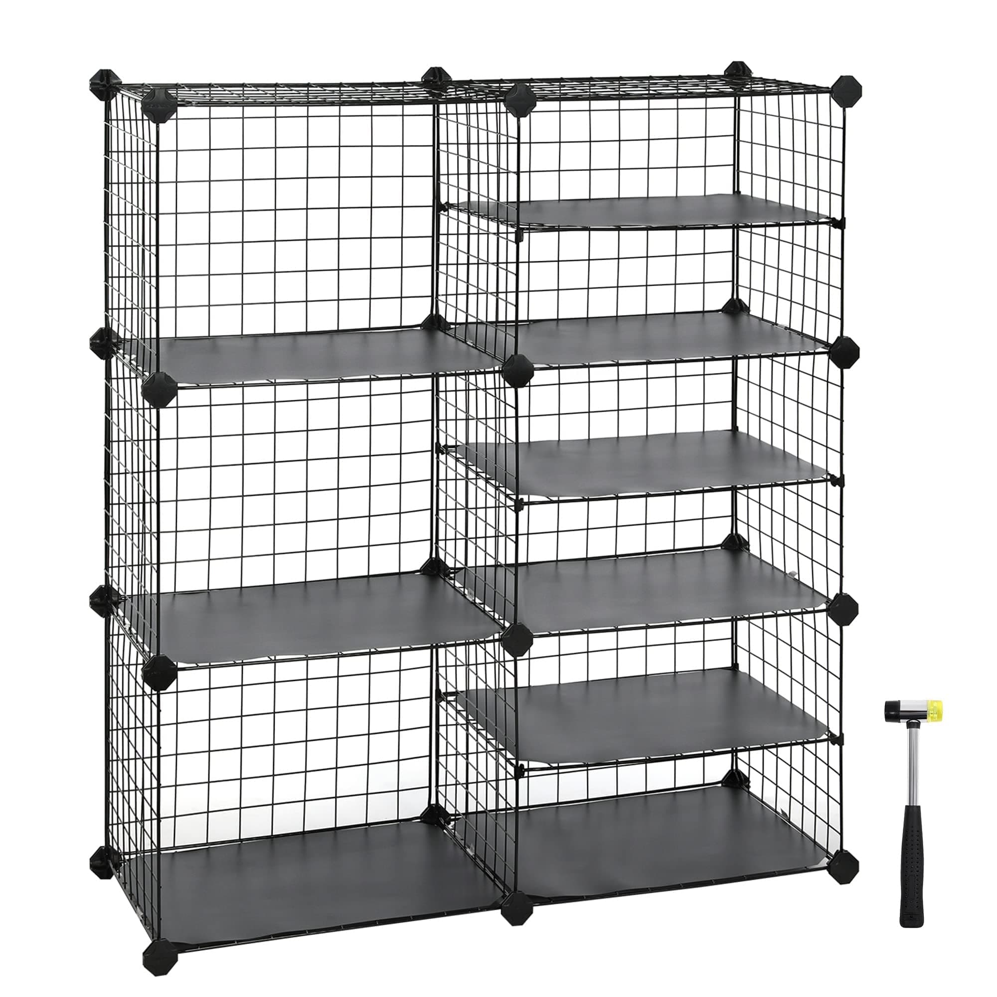 SONGMICS Cube Storage, 16 Pair Shoe Rack, DIY Shoe Organizer with Divider Design, Clothes Storage Organizer for Wardrobe, Closet, Modular Bookcase, with Rubber Mallet, Black ULPI36H