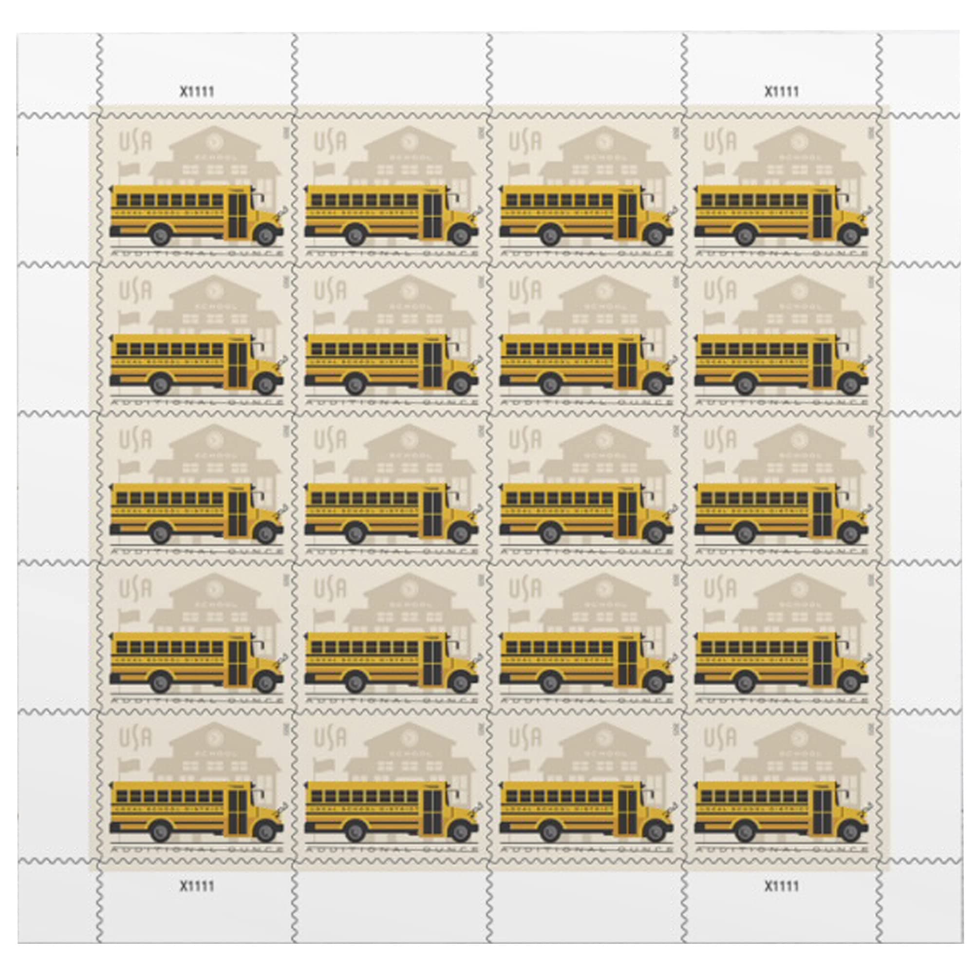 School Bus Additional Ounce USPS Postage Stamps 1 Sheet of 20 Students Children Teachers Celebration Party Announcement (20 Stamps)