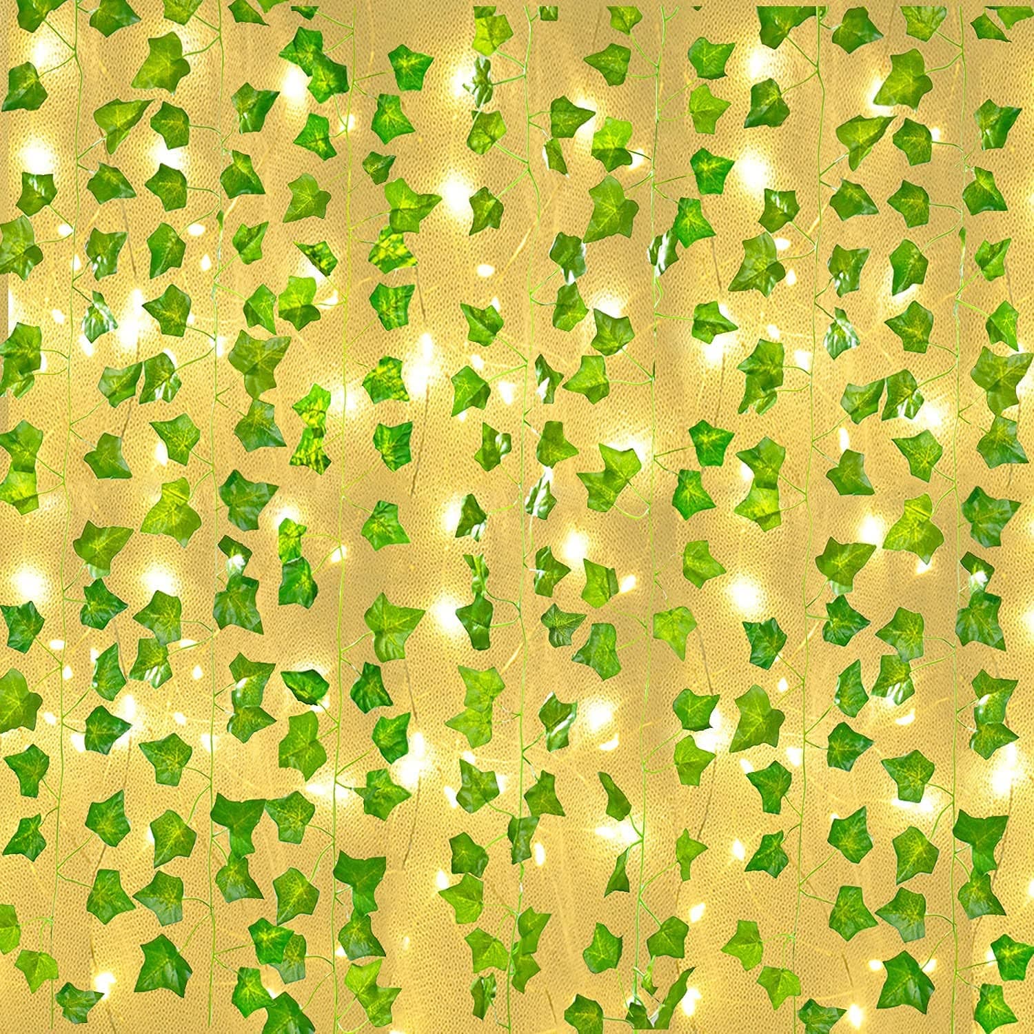 Artificial Ivy Garland Fake Vines with 33 Ft Lights String (100 LED) Decor Faux Green Hanging Plant Greenery for Wall Party Wedding Room Home Kitchen Indoor & Outdoor Decoration