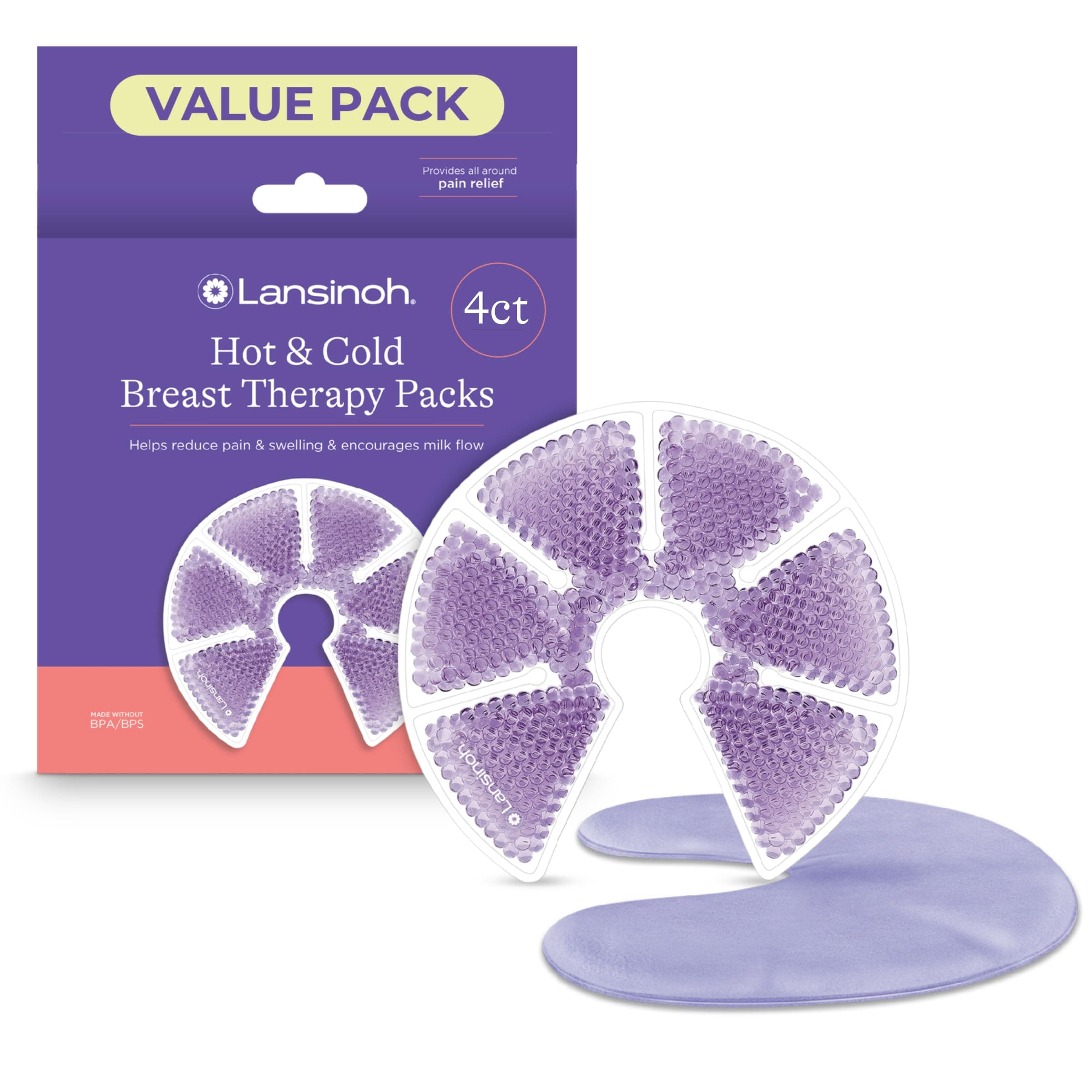 Breast Therapy Packs, Hot and Cold, 4 Pack | Includes 2 Soft Covers | Postpartum Essentials | Relieves Nipple Pain | Breastfeeding Aid
