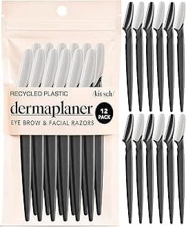 Kitsch Dermaplane Razor for Women Face – Face Razors for Women & Men, Eyebrow Trimmer & Face Shaver – Exfoliating Facial Razor & Skin Care Tool for Smoother Skin - Black, 12 pcs