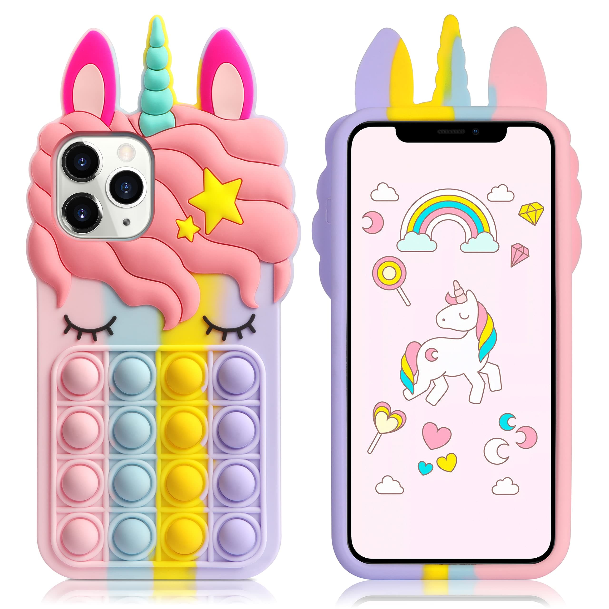 Vunake for iPhone 11 Pro Max Case Fidget Toy Phone Case for Kids Girls Push Bubble Fidgets Release Stress Protective Case Soft Silicone Shockproof Phone Case Cover for iPhone 11 Pro Max 6.5" -Unicorn