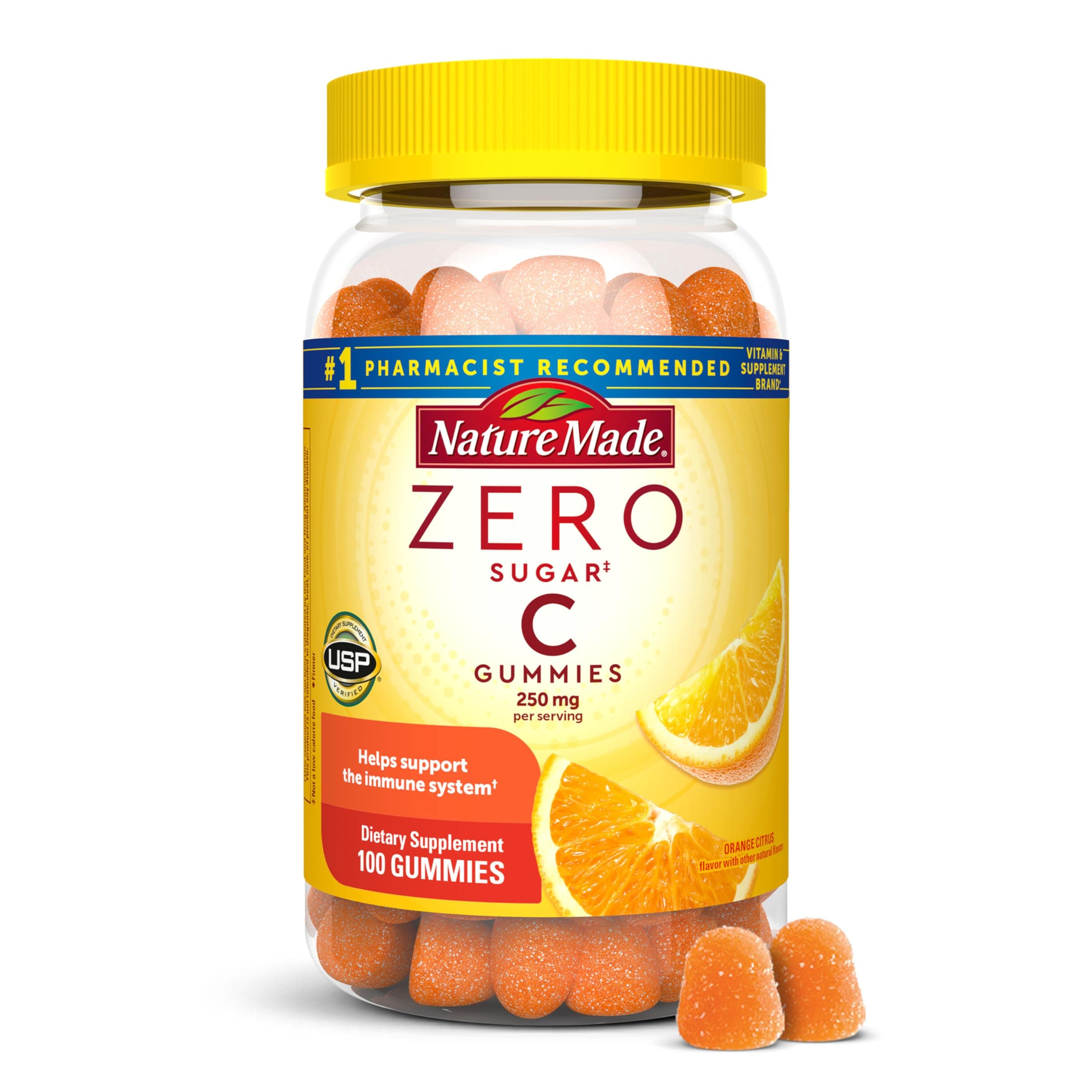 Zero Sugar Vitamin C Gummies 250 mg per Serving, Immune & Antioxidant Support, 100 Sugar Free Gummies, 50 Day Supply