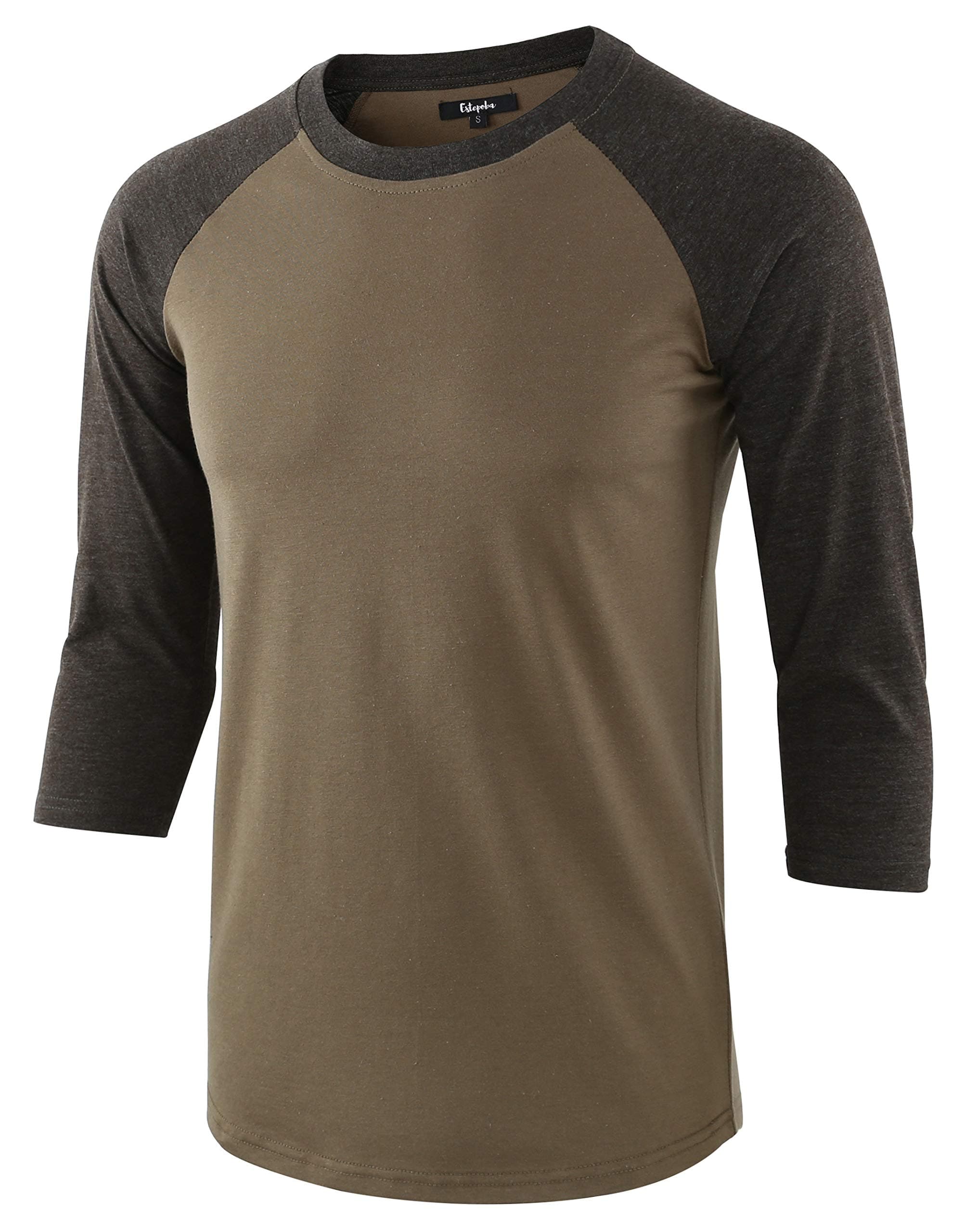 Men's Casual Basic Vintage 3/4 Raglan Sleeve Jersey Active Sports Baseball Tee Shirts Army/H.Charcoal L