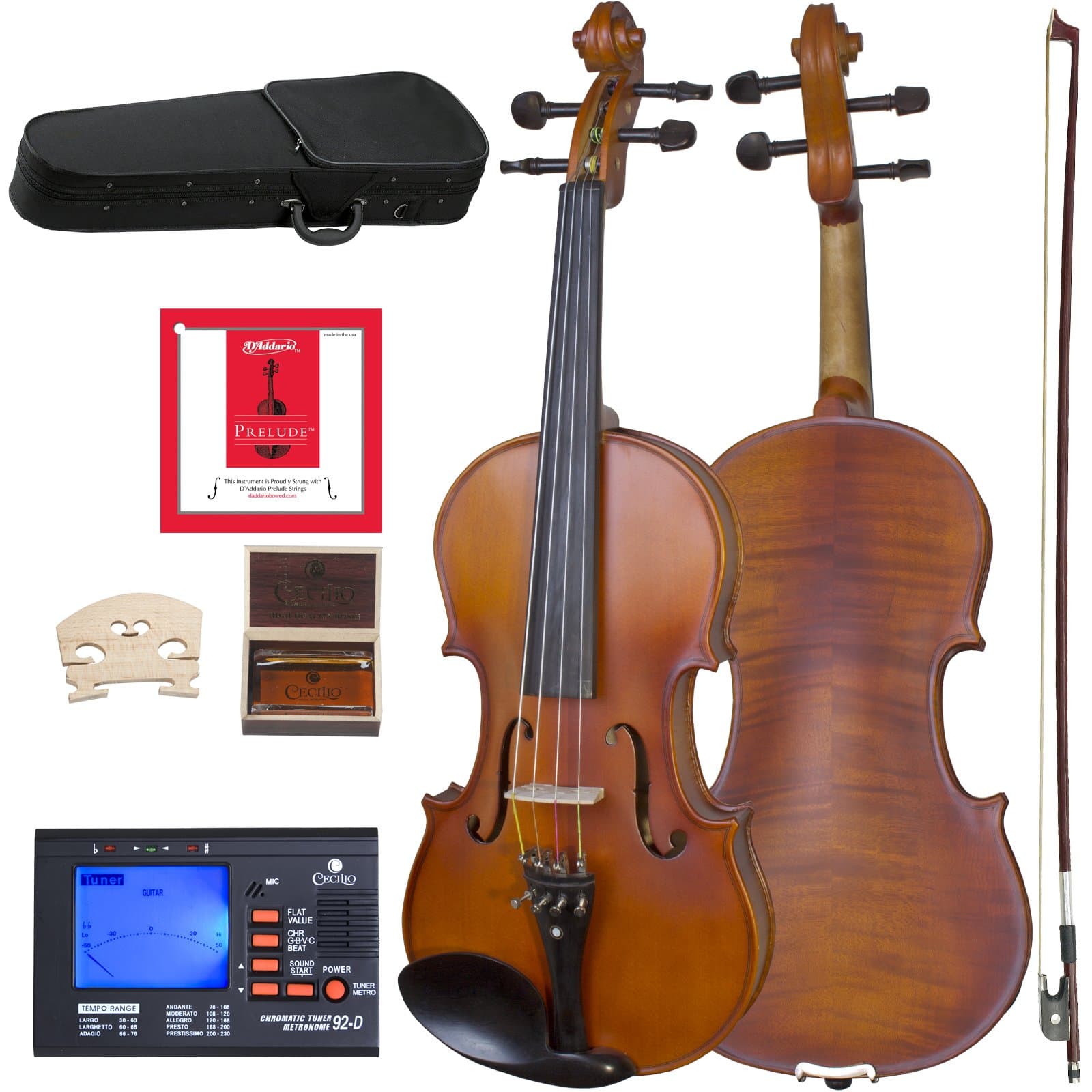 Cecilio Solid Wood Viola 16 Inch Viola Full Size, Professional Handcrafted Acoustic Viola with Ebony Fittings, D'Addario Prelude Strings, Antique Satin Finish