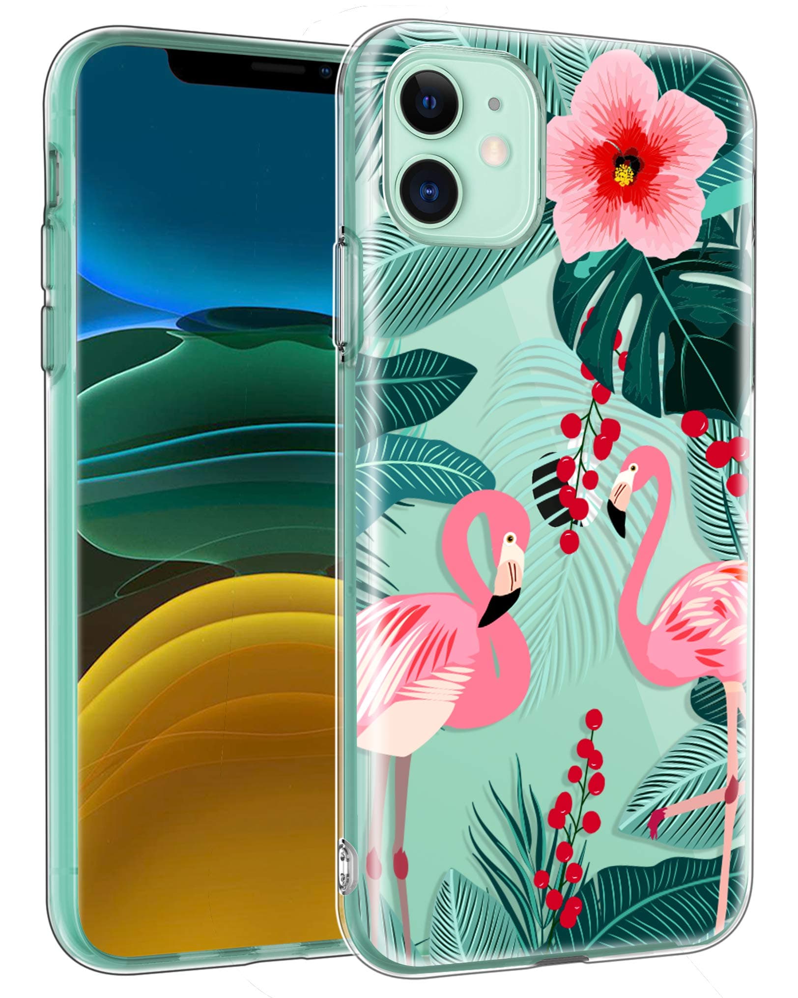 Hekodonk for iPhone 11 Case,Clear Design TPU Bumper Protective Silicone Shockproof Yellow-Resistant Anti-Scratch Cover for Apple iPhone 11 Flamingo