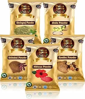 Online Quality Store Amla, Reetha, Shikakai, bhringraj, Hibiscus Powder Combo for Long, Lustrous and Healthy Hair -250g(Certified,50g each, Organic hair pack)
