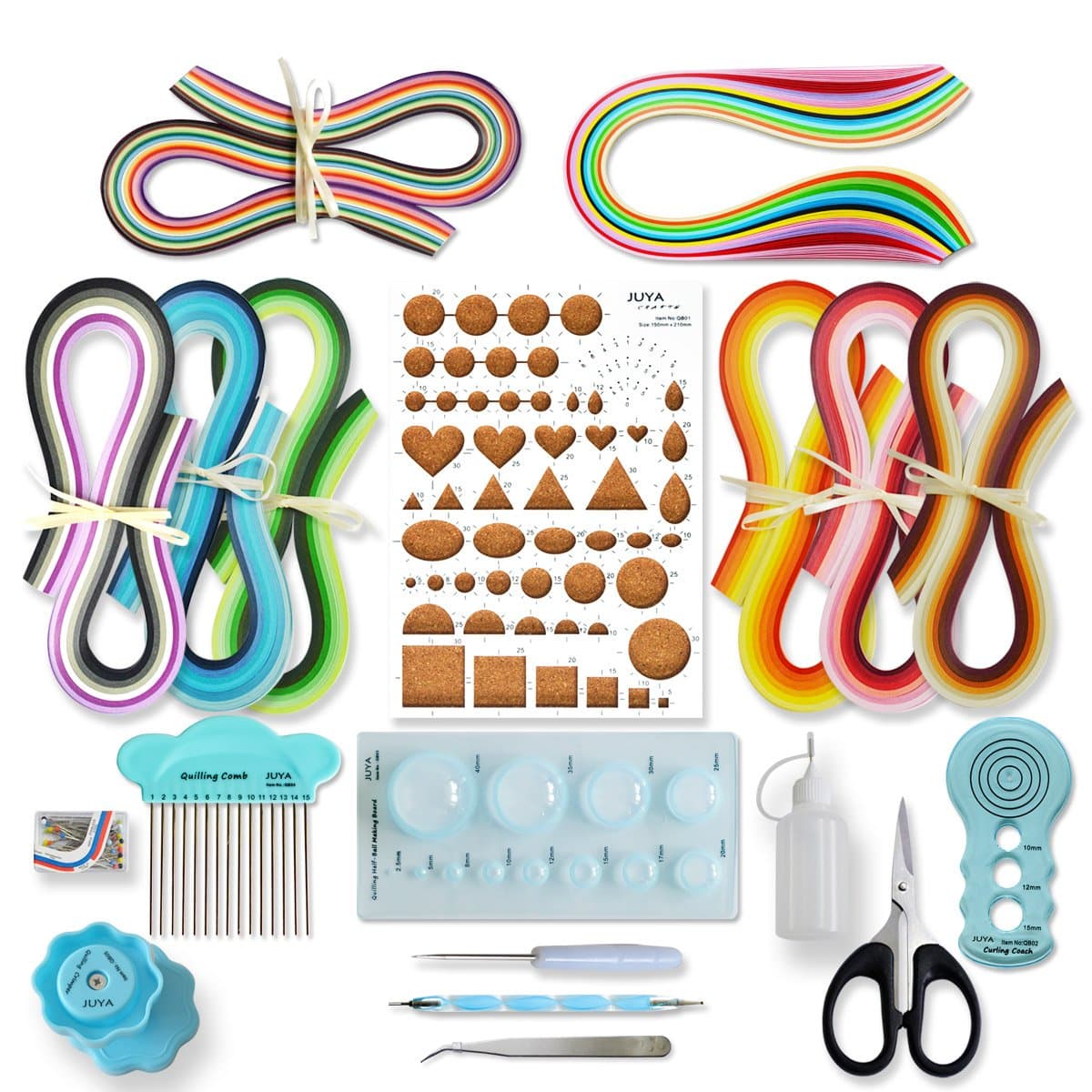 JUYA Paper Quilling Kit with Blue Tools 960 Strips Board Mould Crimper Coach Comb (Paper Width 5mm)
