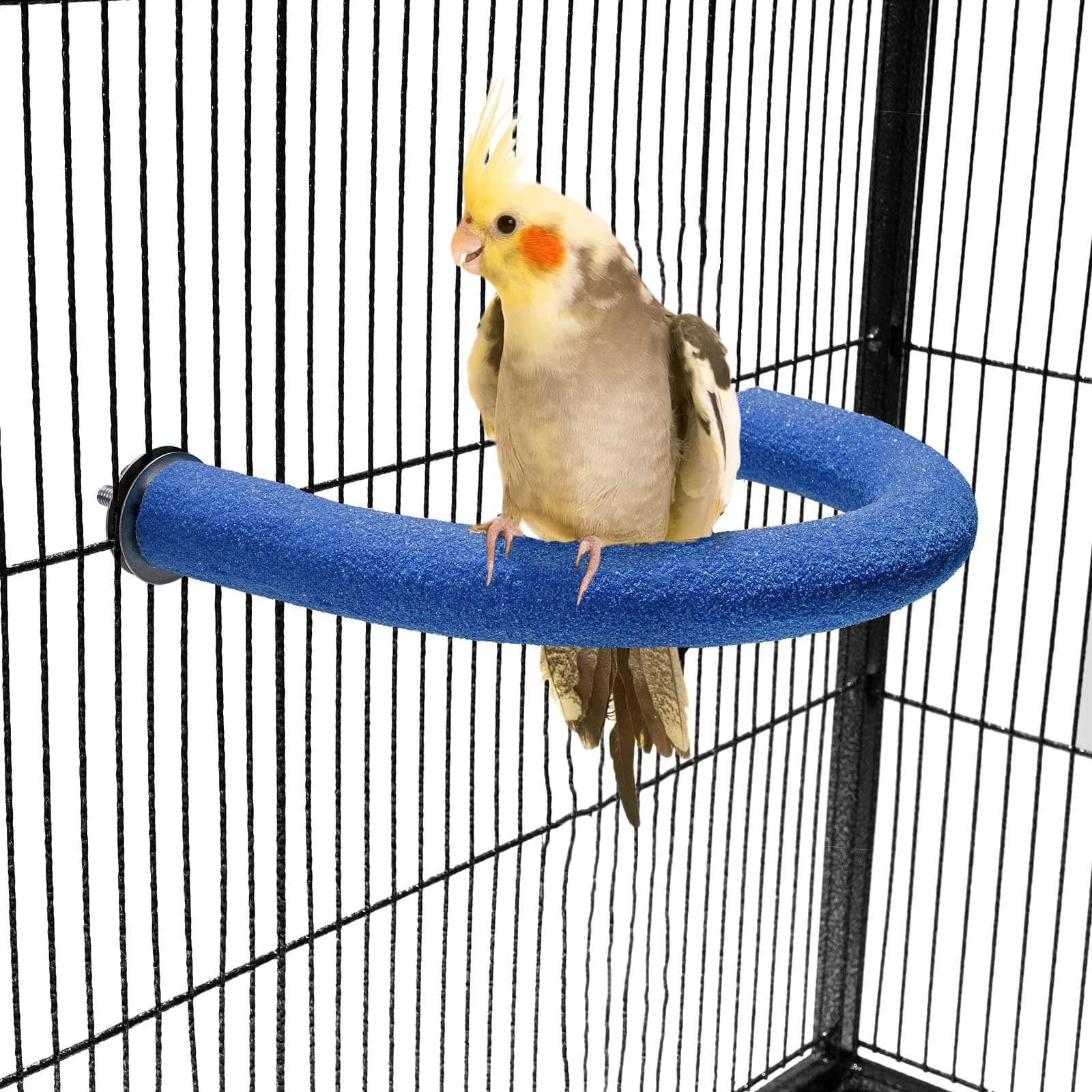 U Shape Parrot Perch Stand Toy Bird Platform Sand Paw Grinding Clean Stick Exercise Conure Budgie Cockatiel Cage Accessories (Small-Blue)