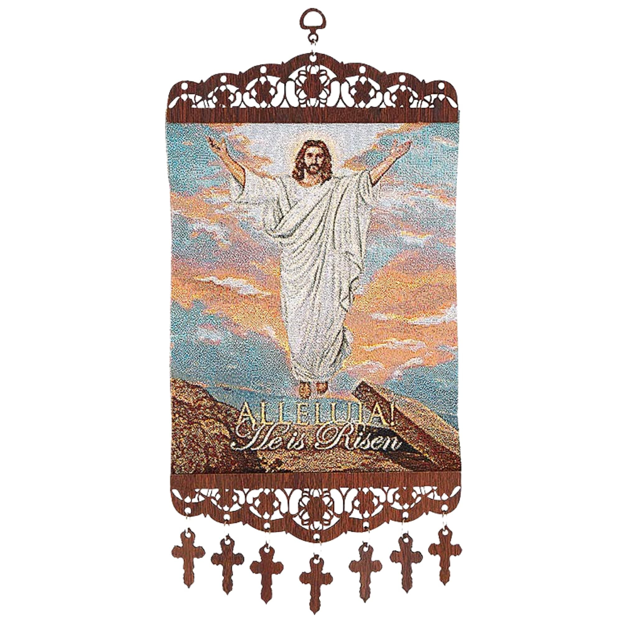 Needzo Alleluia! He is Risen Easter Woven Tapestry Wall Hanging, Inspirational Christian Religious Tapestries for Homes, Faith Based Devotional Gifts for Catholic Men and Women, 15 Inches