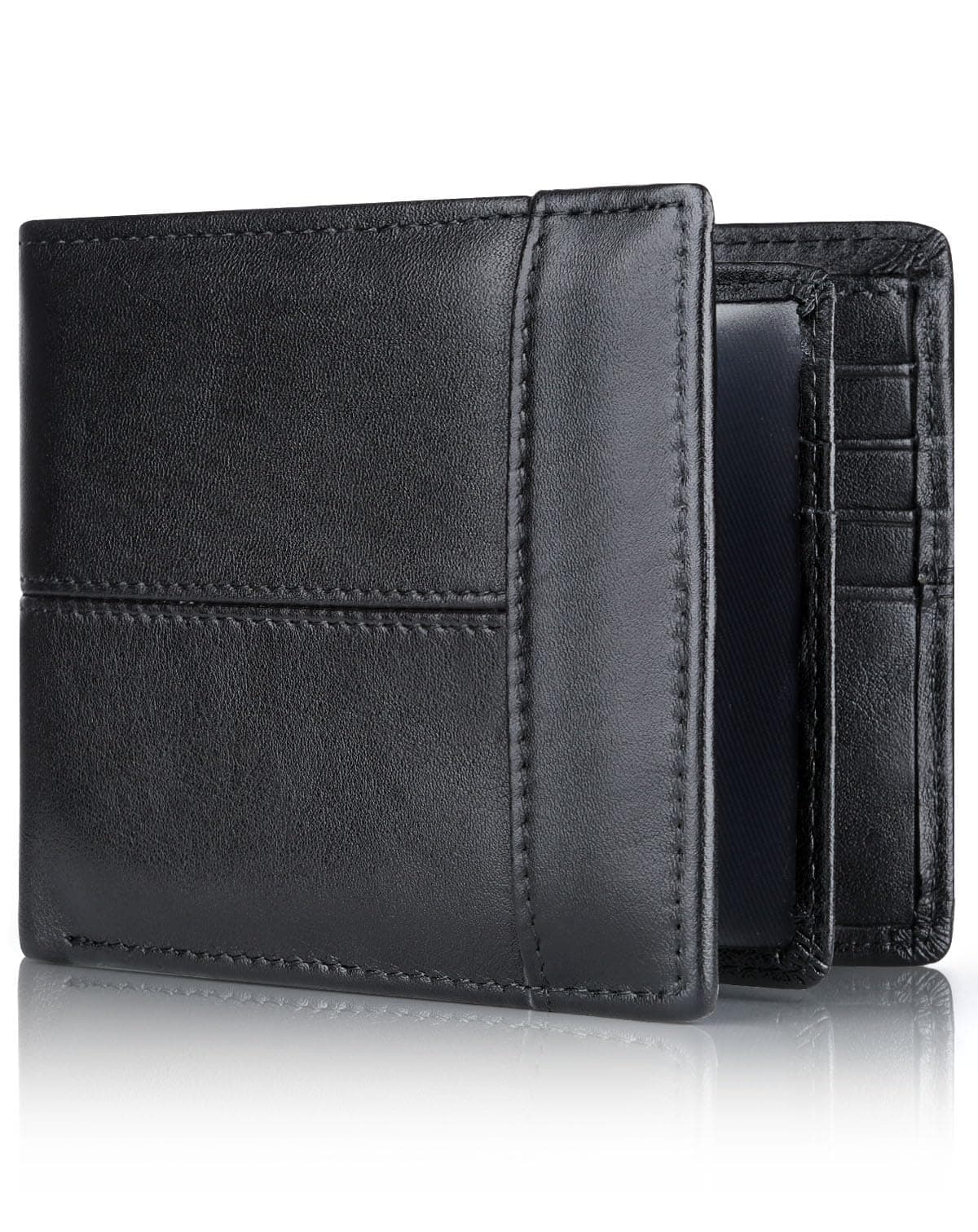 Mens Wallet Rfid Blocking Leather Wallet for Men Bifold Wallets with 1 ID Window 16 Card Slot