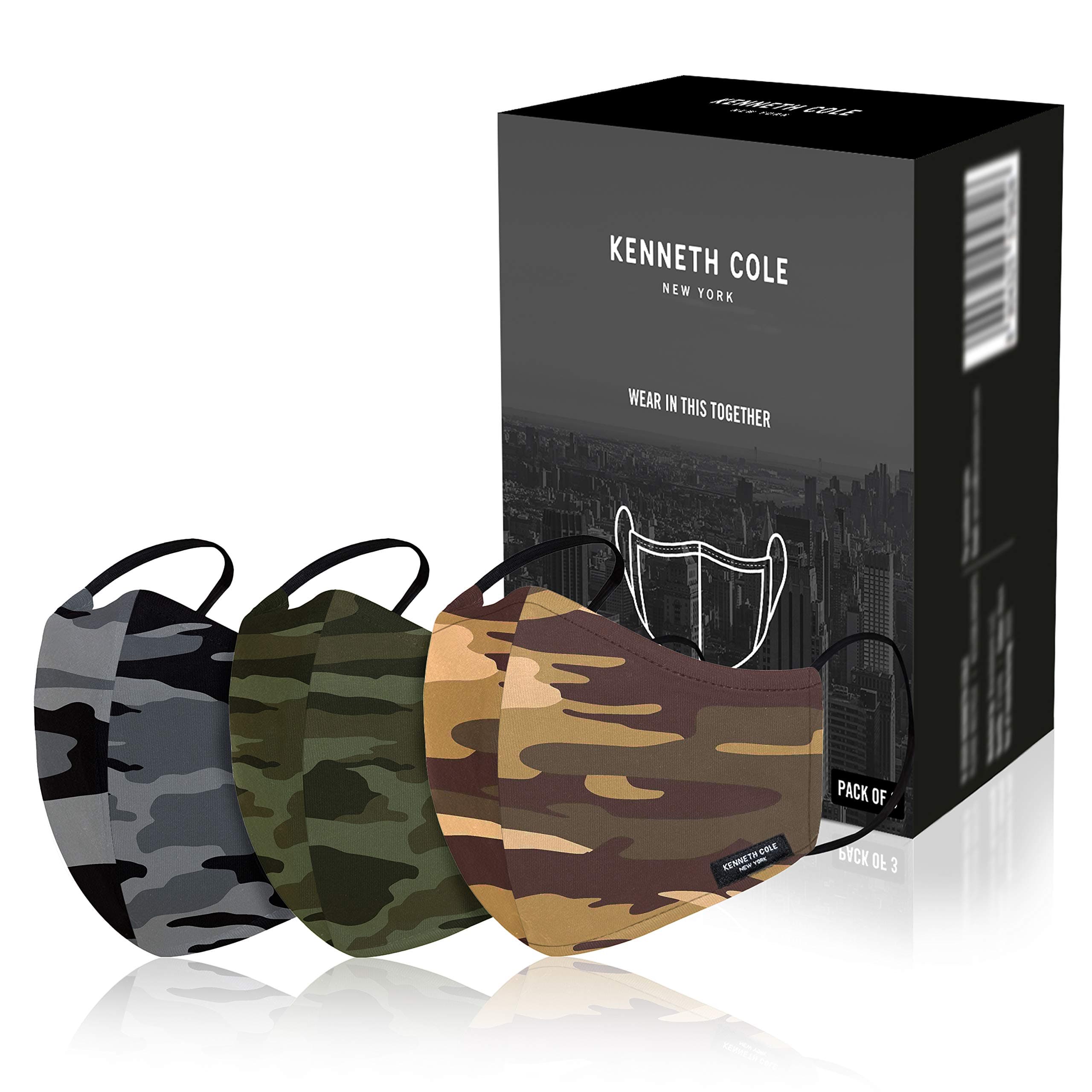 Kenneth Cole Cotton Reuseable Mask (Multicolour, Without Valve, PACK OF 3) for Unisex Adult