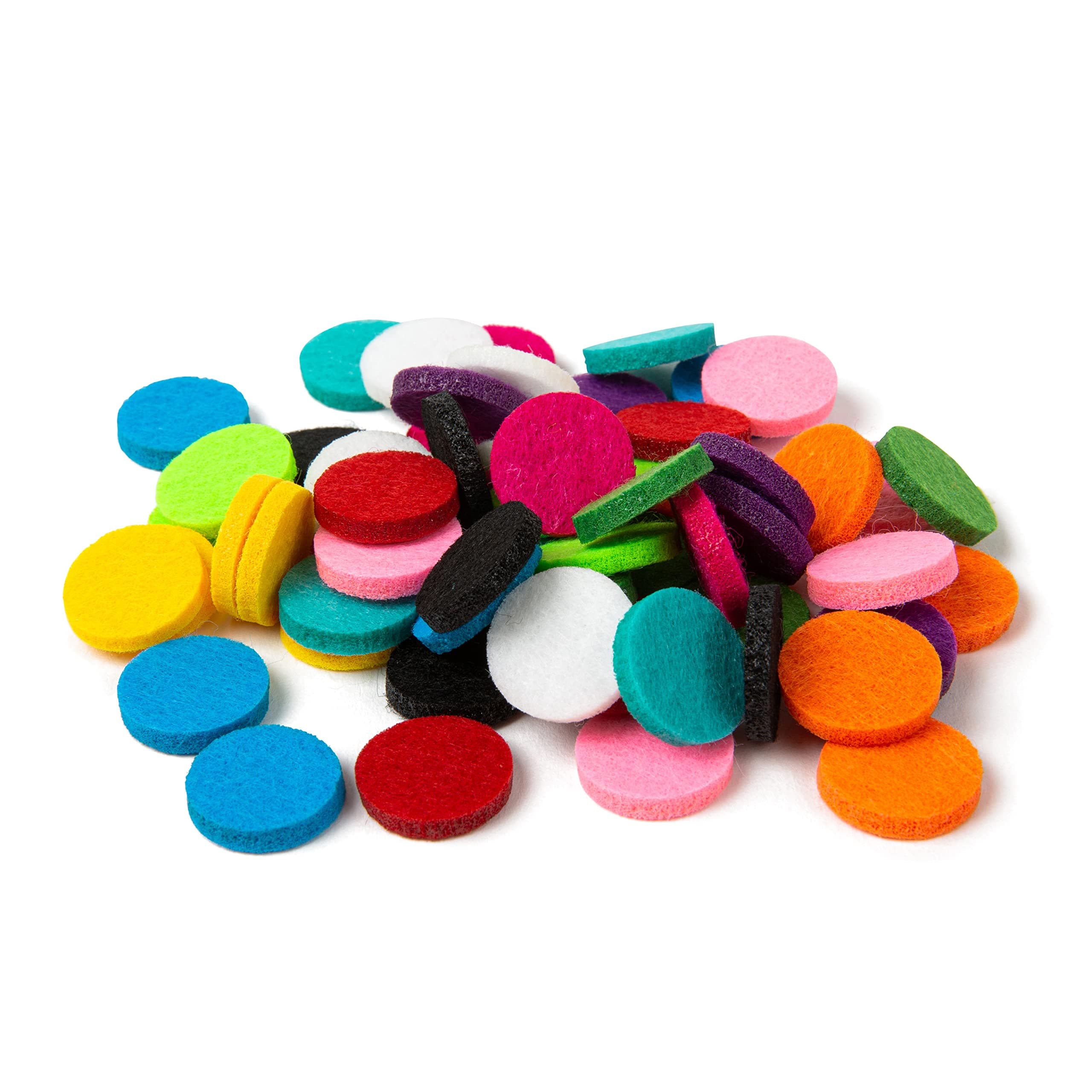 mEssentials Premium Quality 60pcs - 17mm Diameter, 3mm Thick Essential Oil Aromatherapy Necklace and Bracelet Diffuser Refill Pads (10 Assorted Colors)