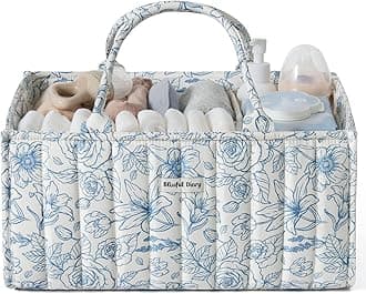 Blissful Diary Vintage Rose Floral Diaper Caddy Organizer - Baby Caddy - Blue