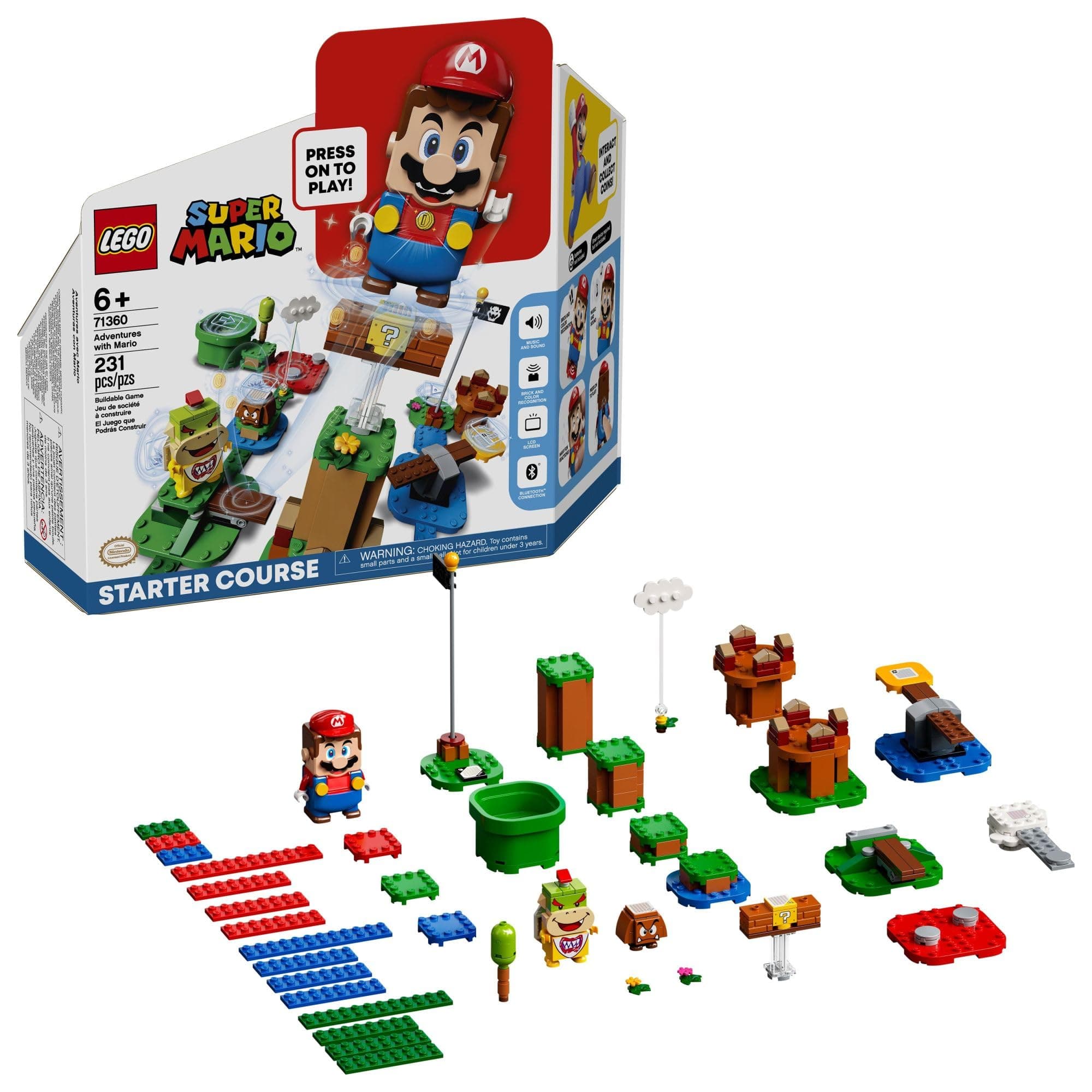 Super Mario Adventures with Mario Starter Course Set, Buildable Toy Game, Birthday Gift for Super Mario Bros. Fans and Kids Ages 6 and Up with Interactive Mario Figure and Bowser Jr., 71360