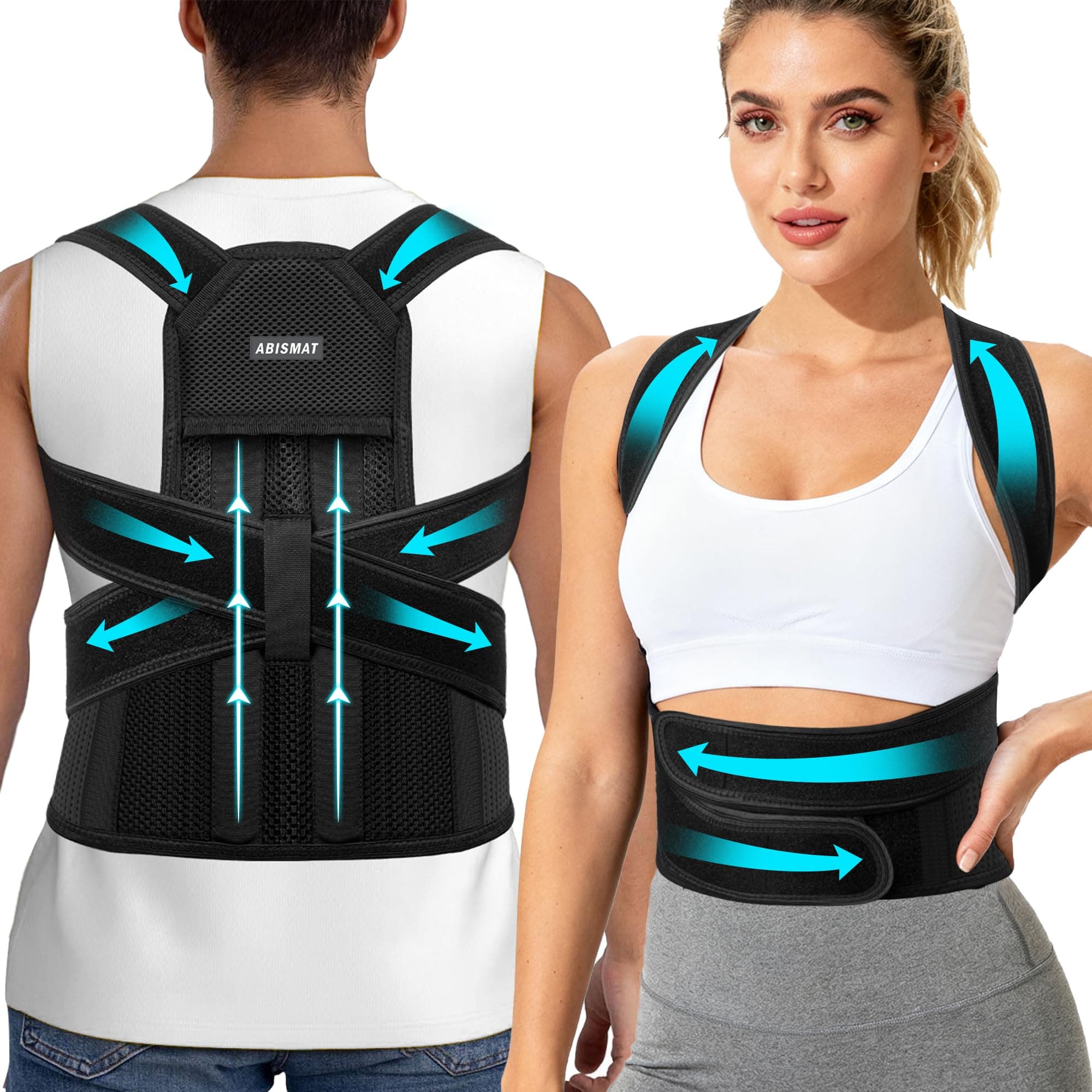 Improved Back Brace, Posture Corrector for Men and Women, Adjustable Shoulder Straightener, Full Back Support, Upper and Lower Back Brace for Pain Relief, Scoliosis, Humpback