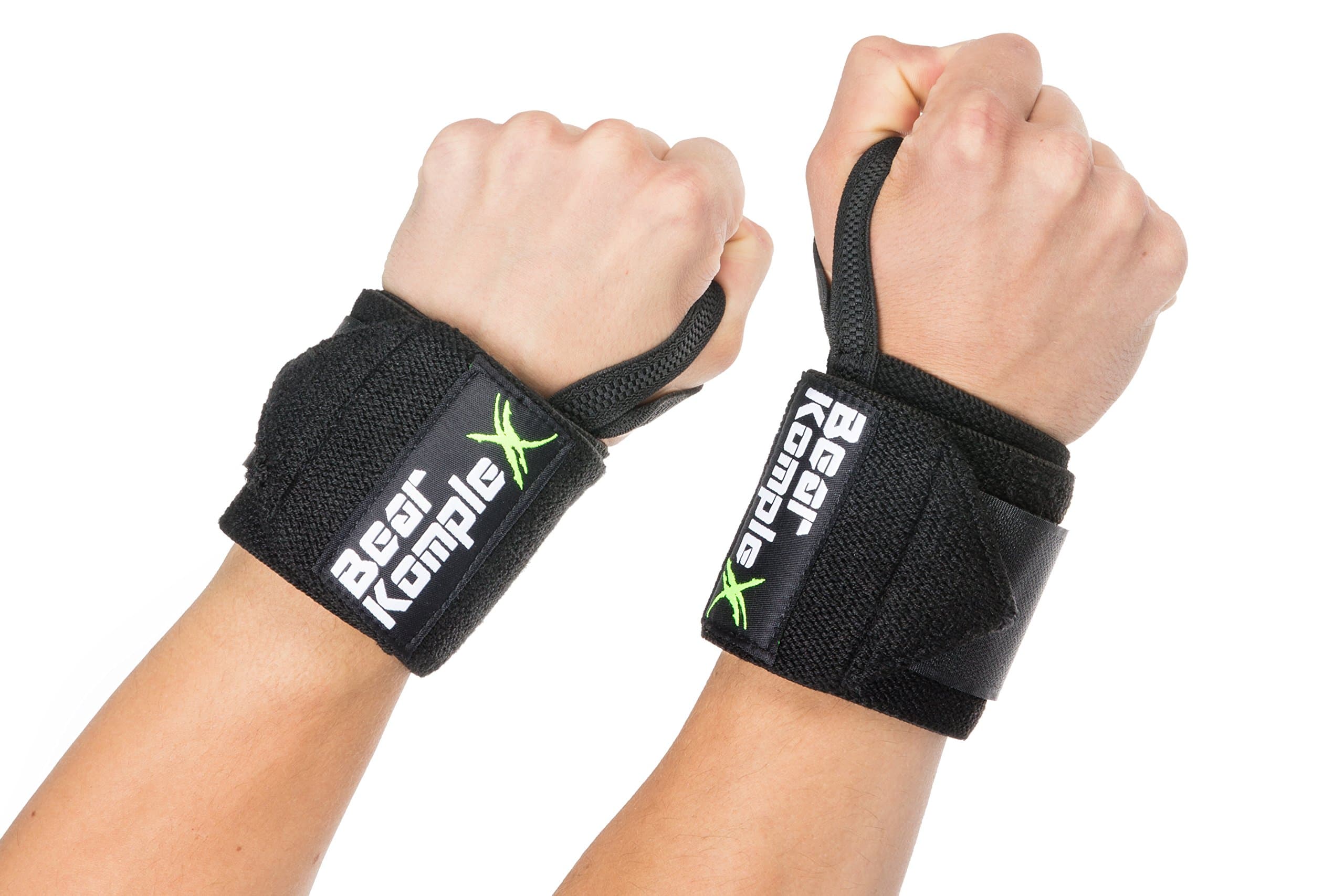 Bear KompleX Wrist Support Band Wraps for at-Home Workouts and Weightlifting, Stabilizer Grip for Right and Left Hand with Thumb Hooks, Workout Aid for Crossfit and Power Lifting, 18 Inch Pair