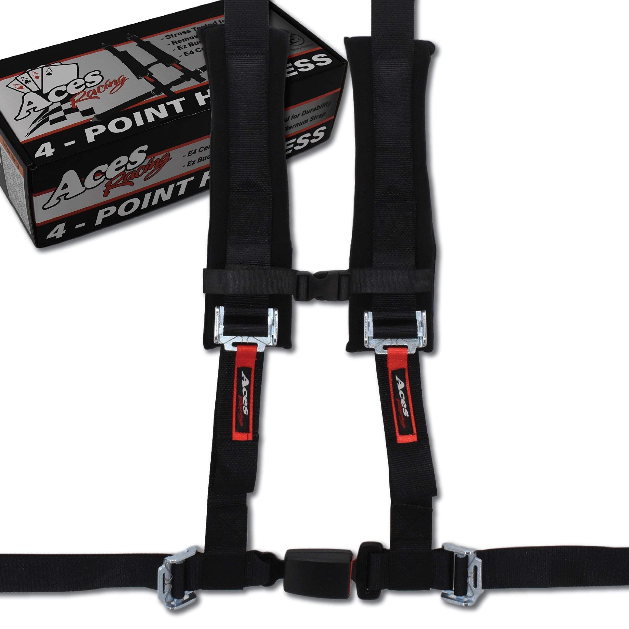 Aces Racing4 Point Harness with 2 Inch Padding (Ez Buckle Technology) (Black)