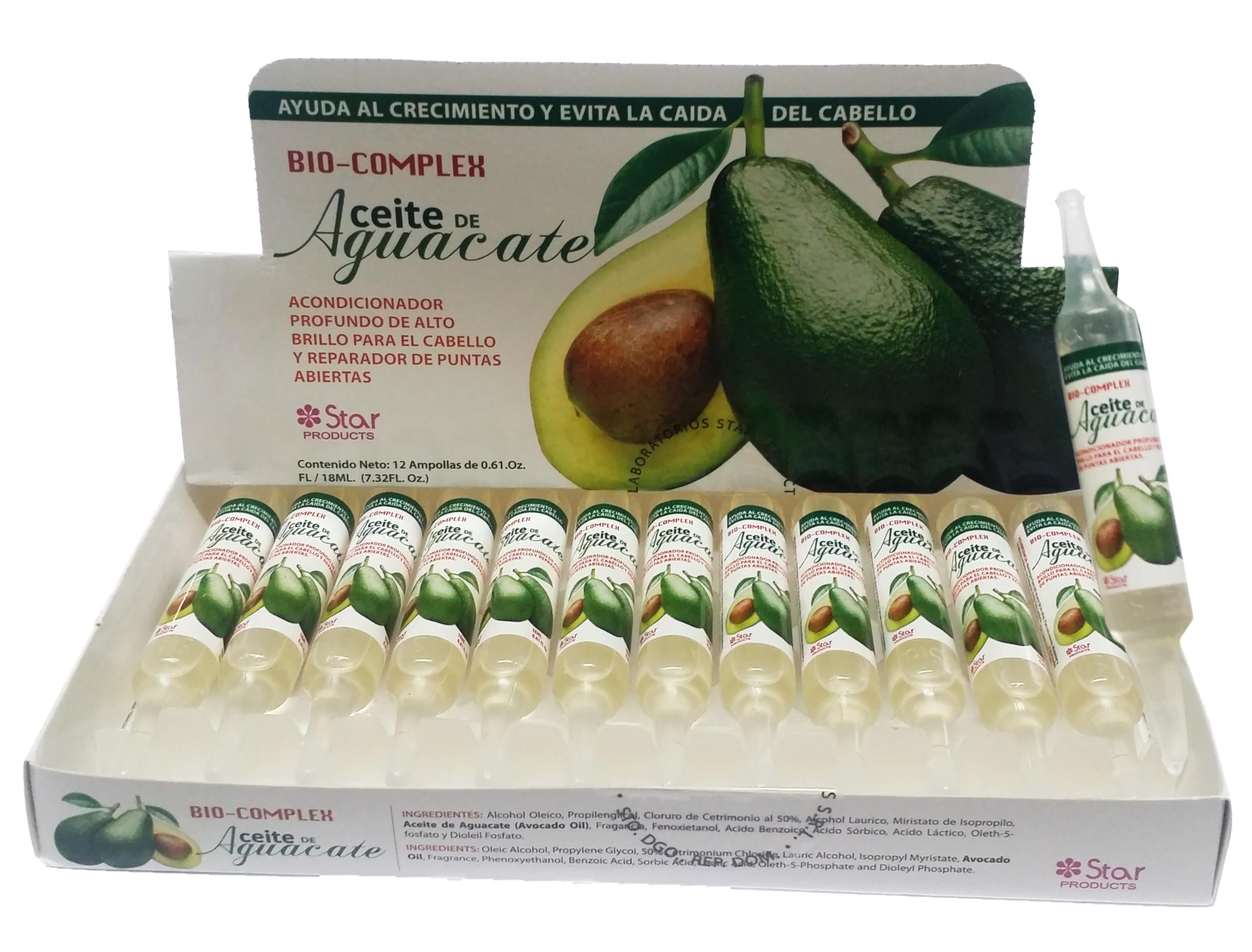 Biocomplex Bio Complex Avocado Oil Ampoules 12 Pack 0.61 Oz Each, Deep Nourishing Hair Treatment for Moisturizing, Repair & Strengthening