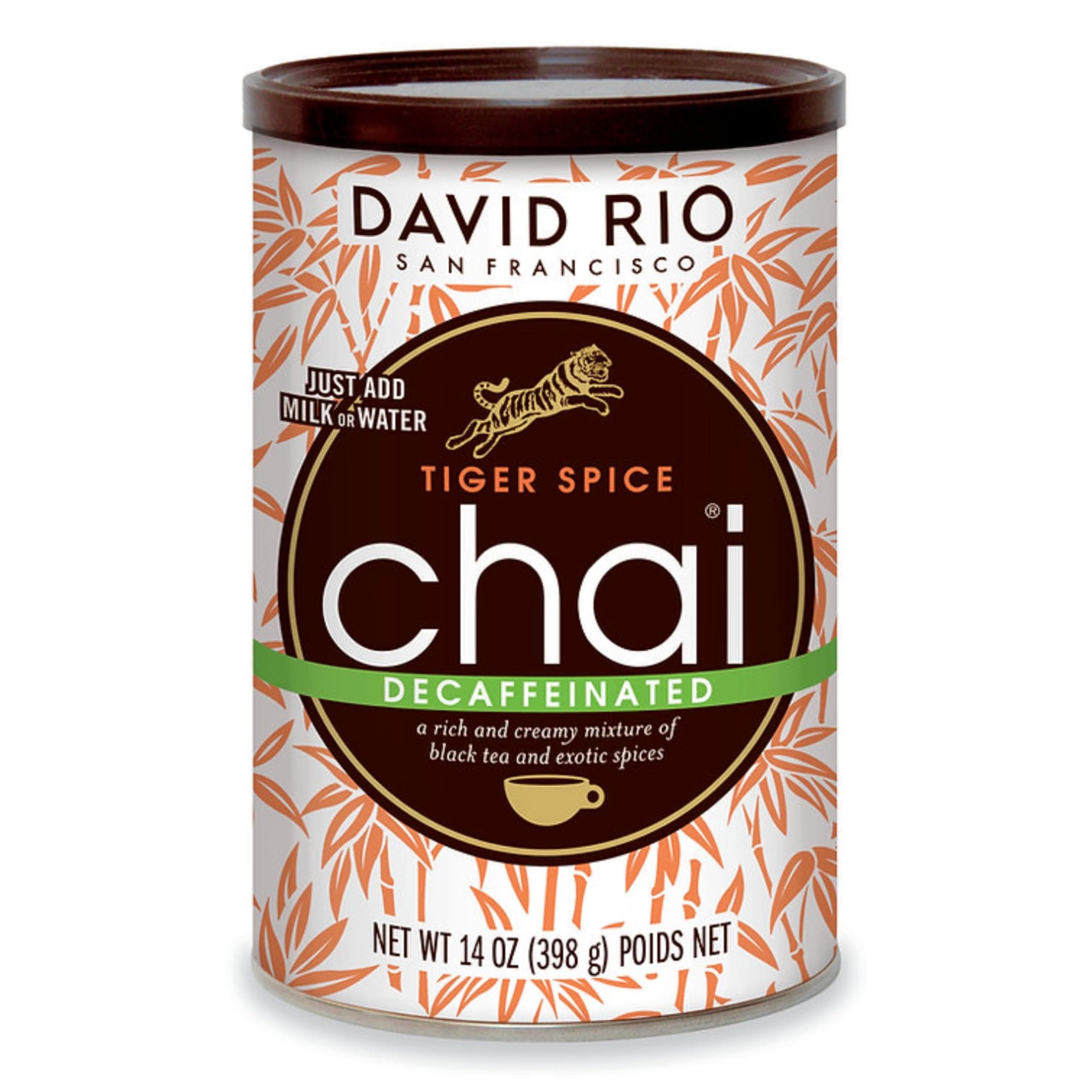 Tiger Spice Decaffeinated Chai Tea Latte Mix, 14 Oz, Decaf Black Tea, Organic Spices, Dairy Free, Serve Hot or Cold, Just Add Water or Milk, 14 Servings