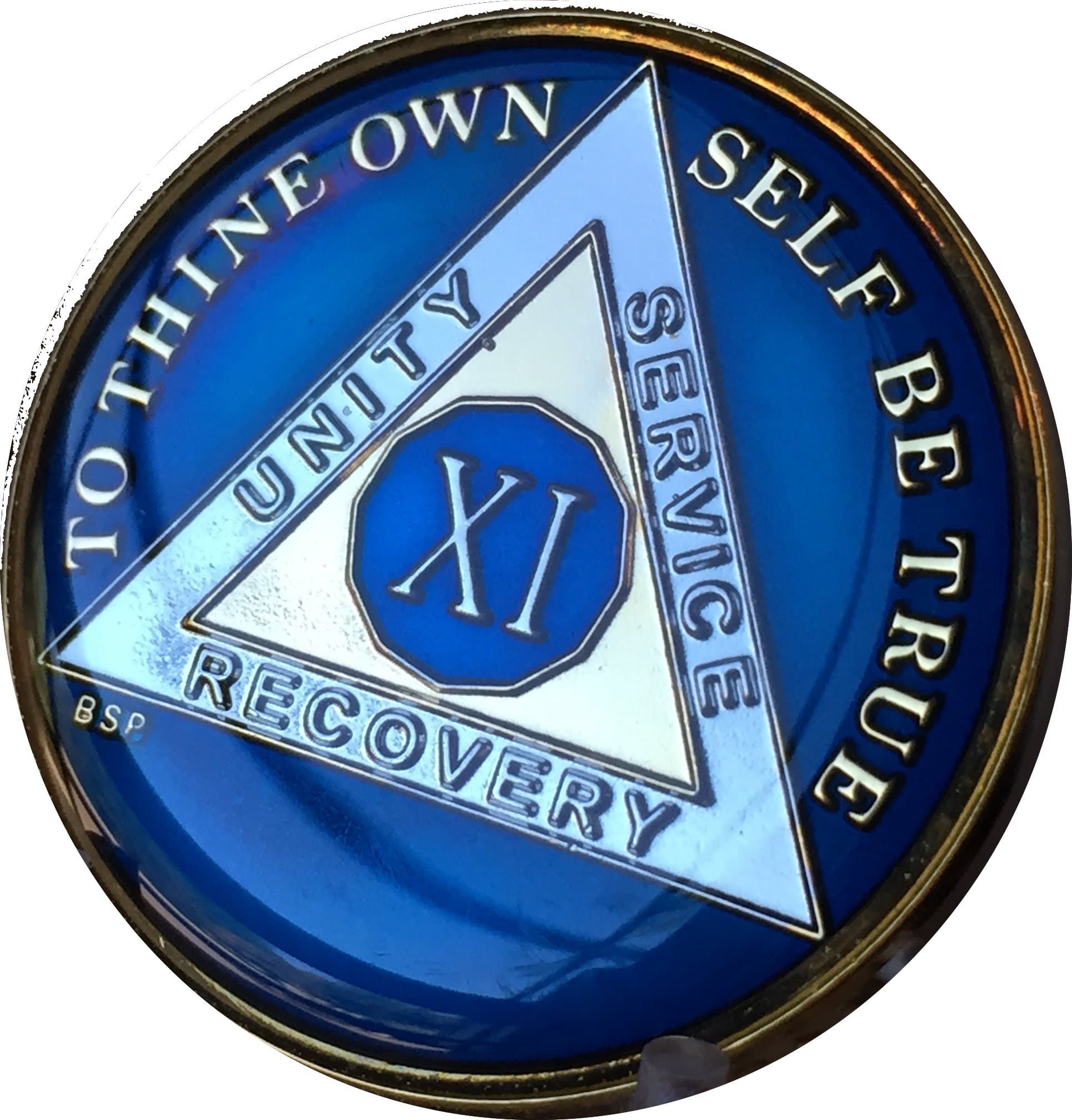 11 Year Midnight Blue AA Alcoholics Anonymous Medallion Chip Tri Plate Gold & Nickel Plated