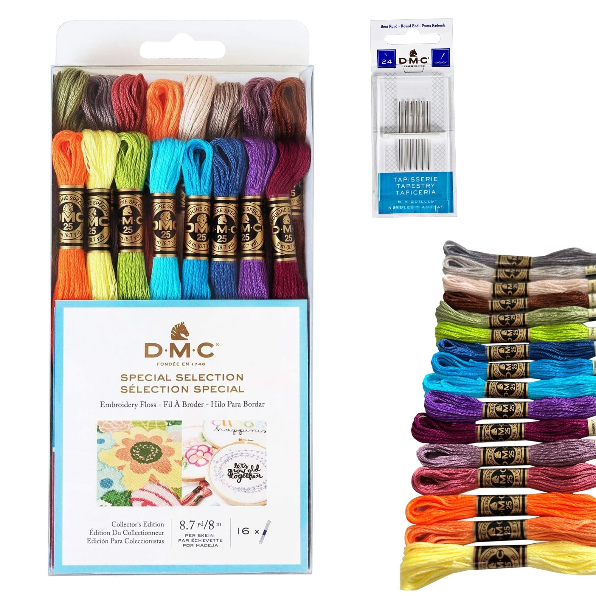 DMC Embroidery Floss, DMC Embroidery Thread Pack,Exclusive Colors,Kit Bundle with Cross Stitch Hand Embroidery Needles Size 24.Premium Supplies for Embroidery String,Yarn Set,DMC Cross Stitch Threads