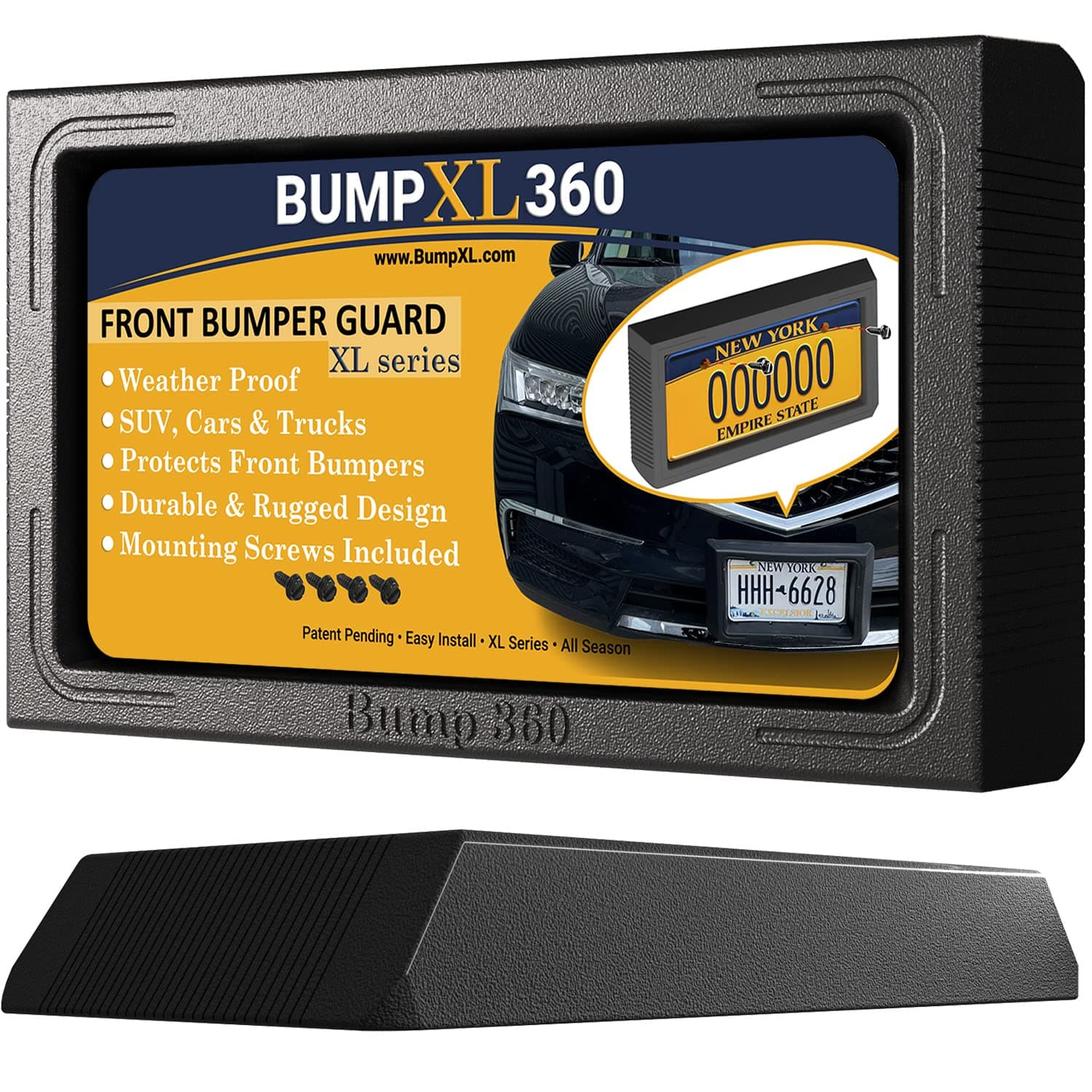 Front License Plate Bumper Guard - BumpXL Protector ââ‚¬â€œ XL Bump Protection for Cars, SUVââ‚¬â„¢s, Vans & Trucks ââ‚¬â€œ Includes Black License Plate mounting Screws ââ‚¬â€œ Bump 360-Xlseries