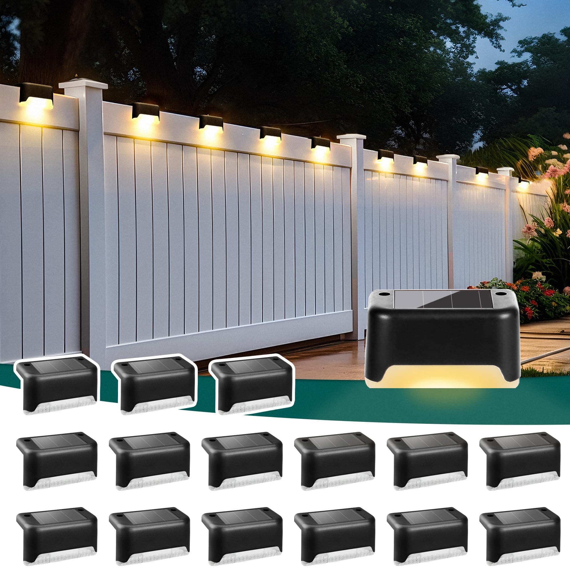 SOLPEX Solar Deck Lights Outdoor 16 Pack, Solar Step Lights Waterproof Led Solar Lights for Outdoor Stairs, Step, Fence, Yard, Patio, and Pathway(Warm White)…