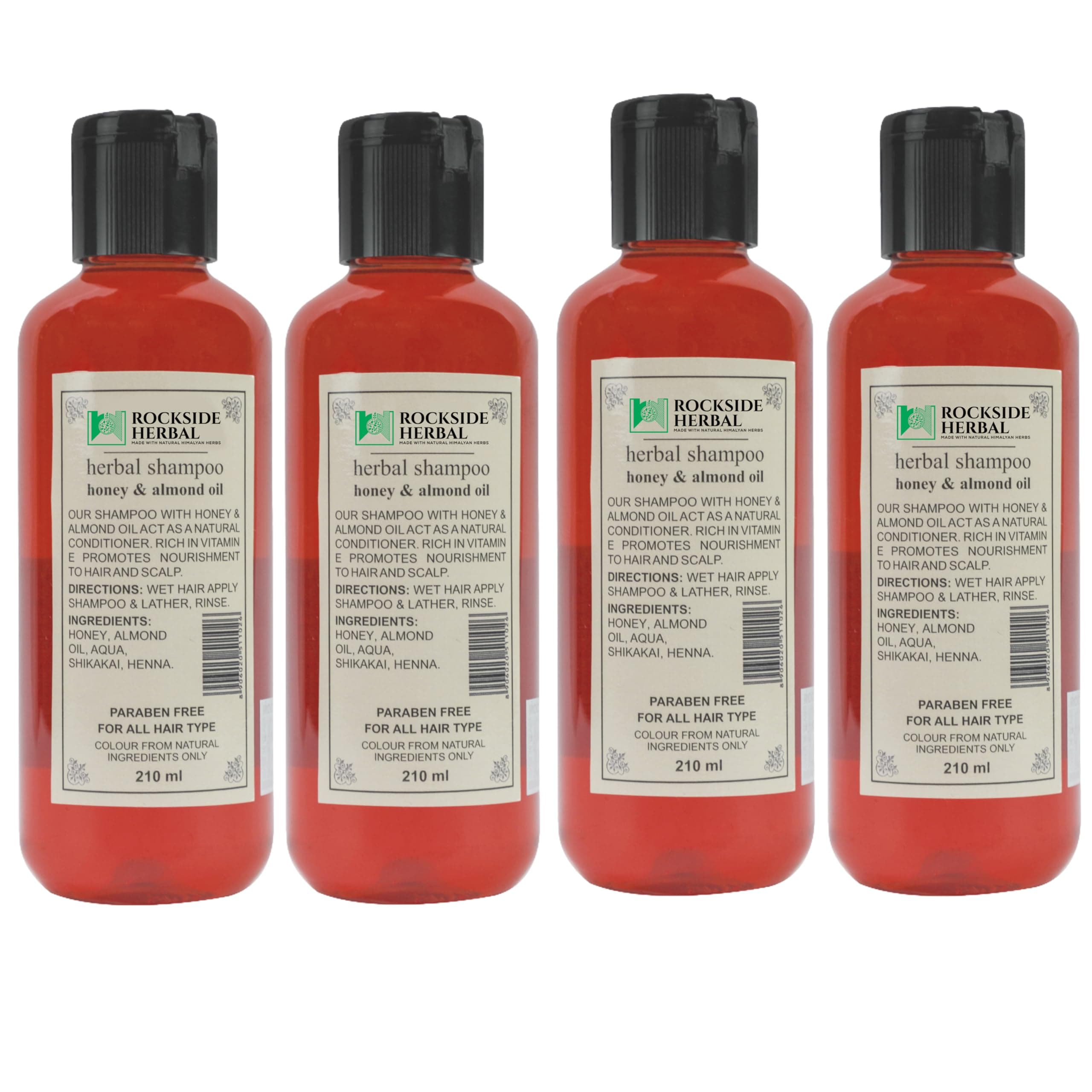 R O C K S I D E Herbal Honey & Almond Shampoo for Anti-Hair Fall, Paraben Free Hair Shampoo for All Types of Hair - (Pack Of 4, 210ML)