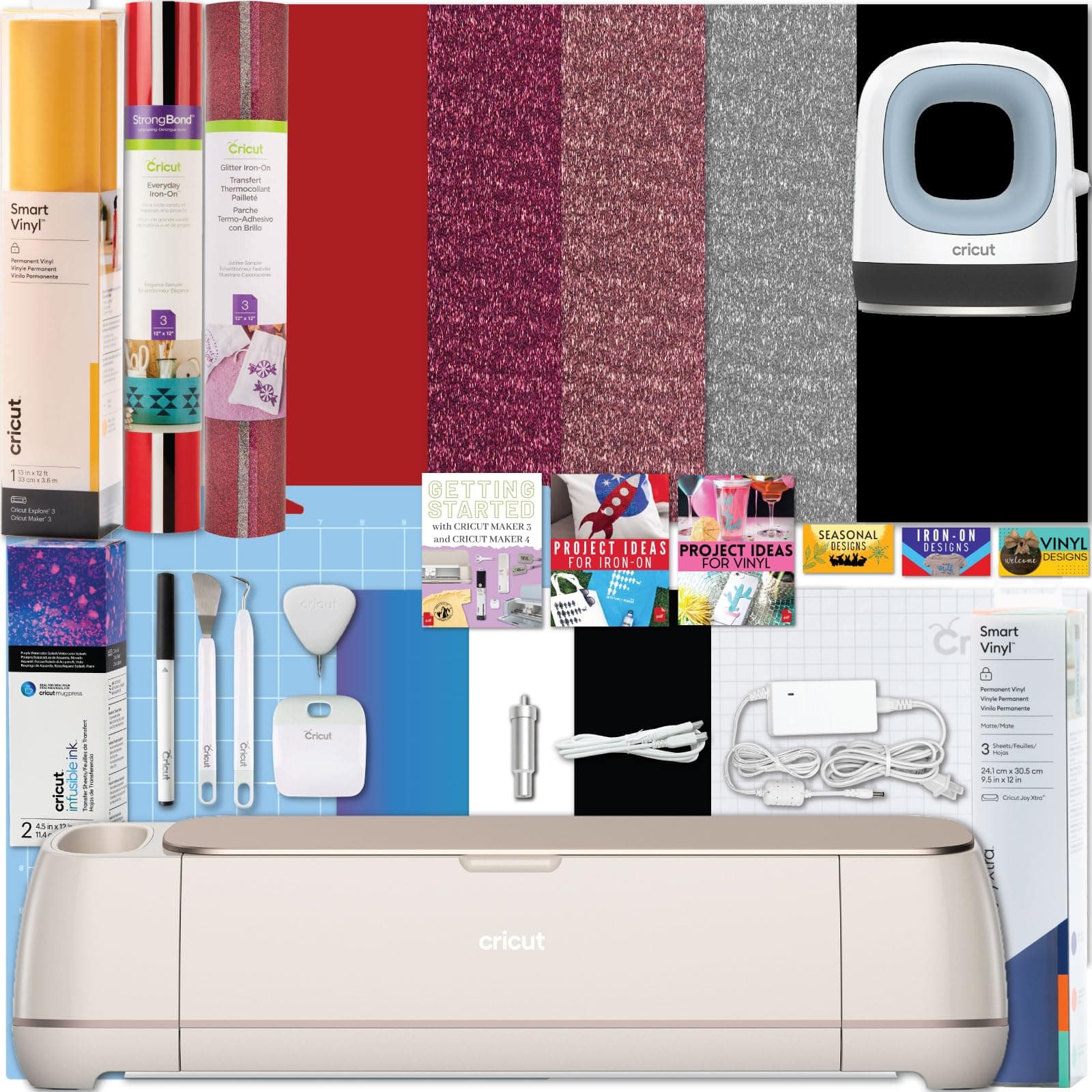 Maker 4 & Mini Heat Press Bundle - Cutting Machine & Heat Press with Heat Transfer Vinyl, Beginner Kit for DIY Apparel, Tote Bags, HTV Projects