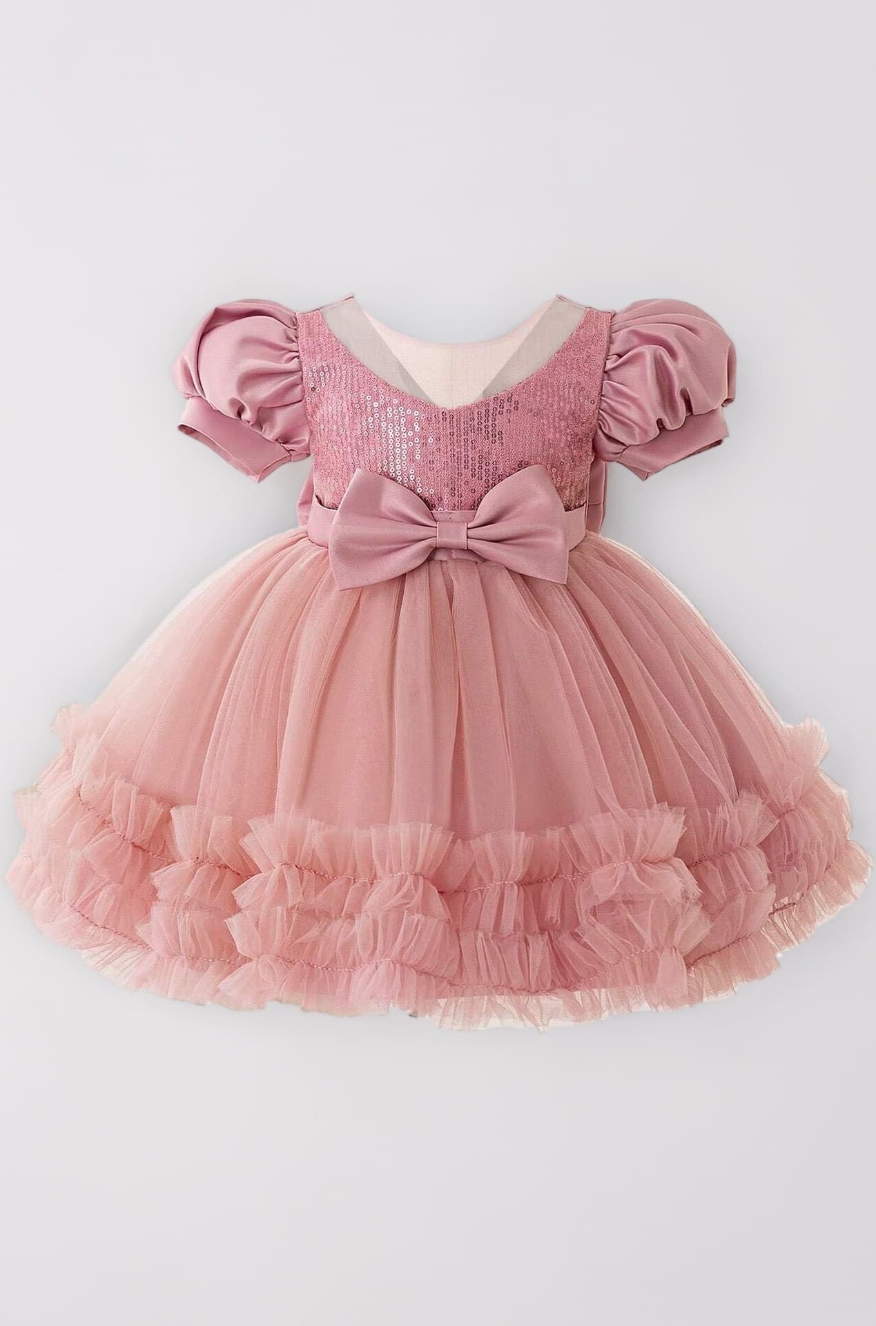 Niren Enterprise Rollar Frock net Embroidery Work Ruffle Patterned Flared Short Sleeve Girl Frock, Pack of 1