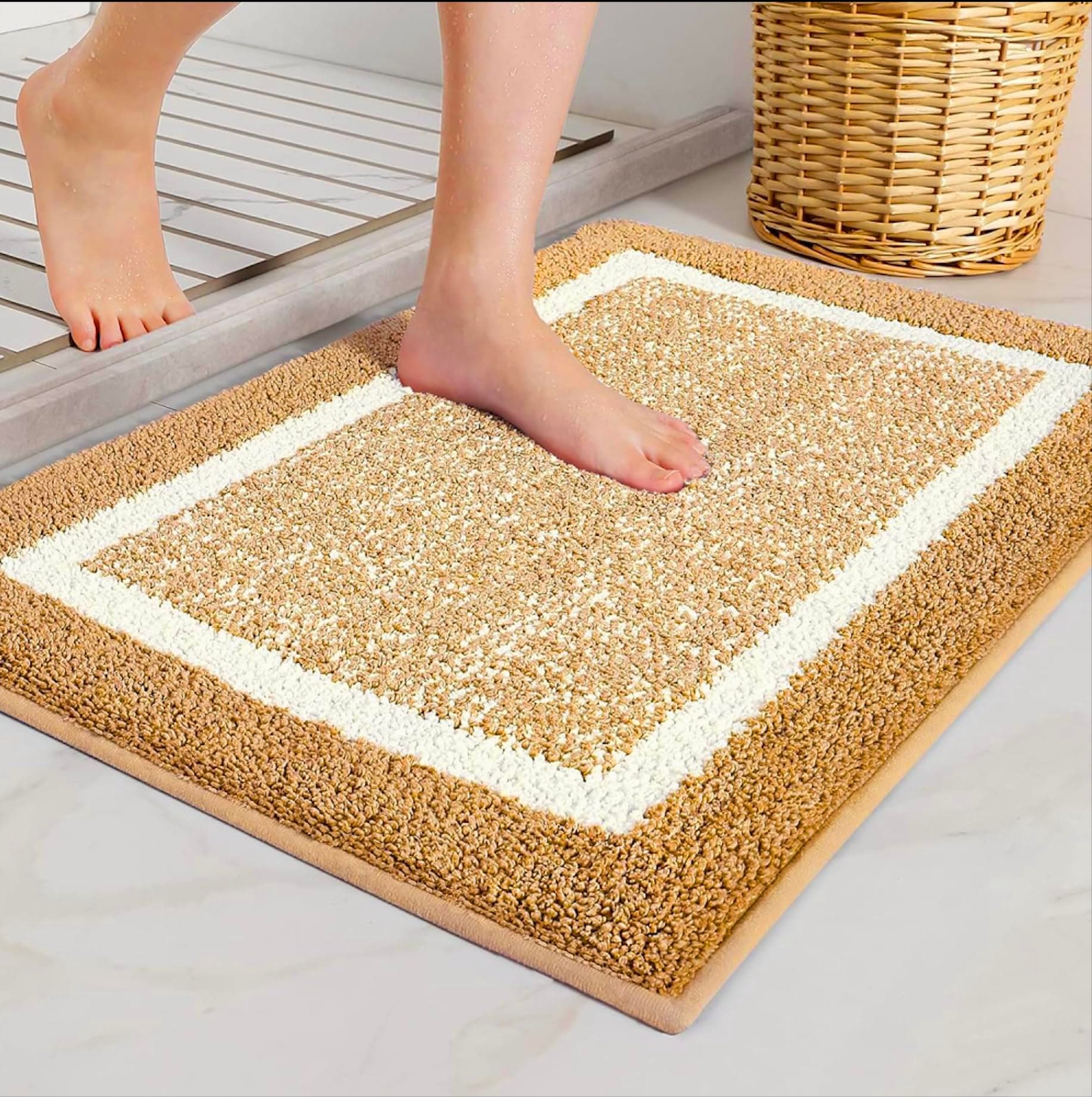 Roseate Modern Super Soft (40x60 cm) Microfibre Solid 2000 GSM Bath Mat Super Absorbent Anti Skid Door Mats for Home/Bathroom Mat/Bedroom/Kitchen/Floor Mat (Beige) Pack of 1