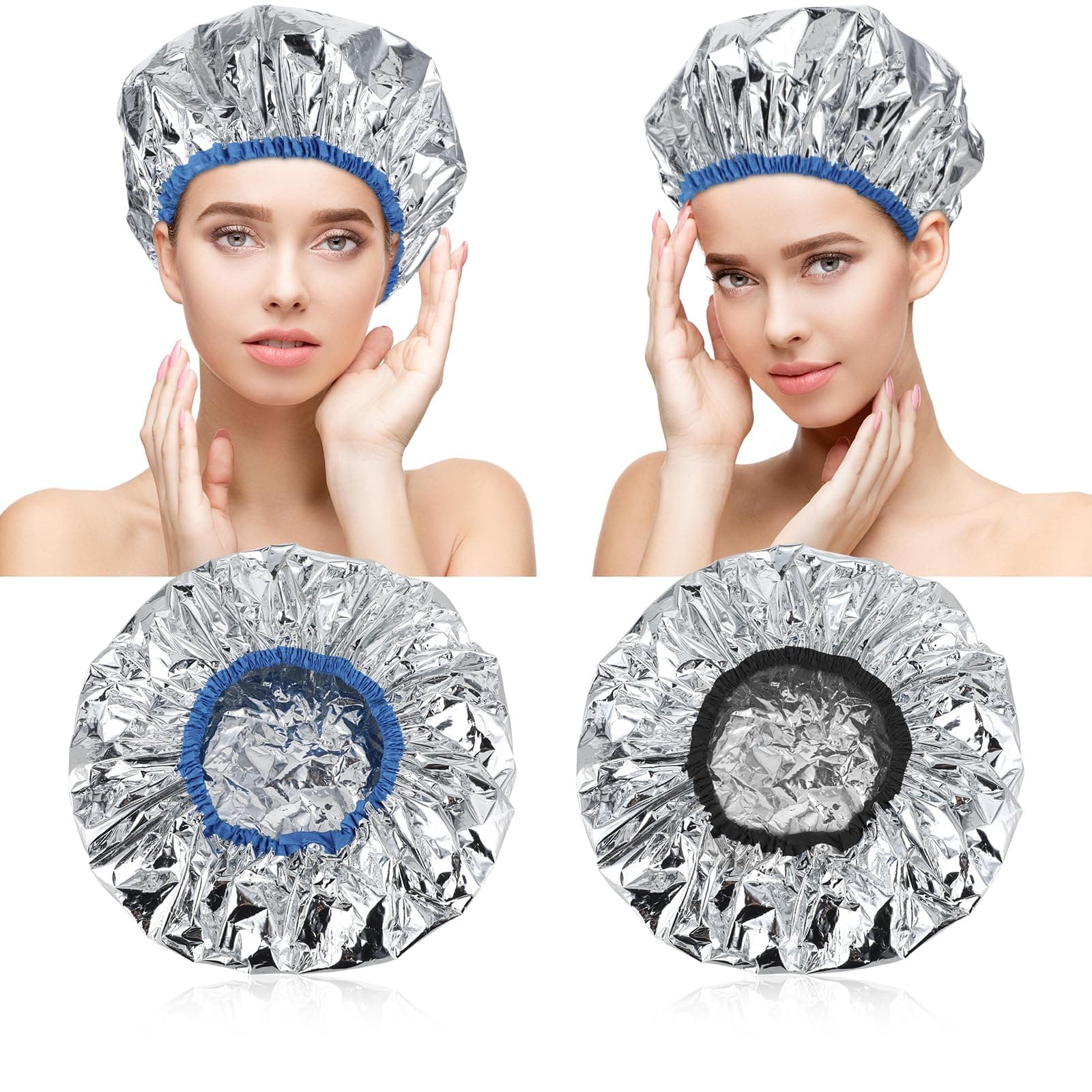 cobee 2 Pcs Heat Cap for Deep Conditioning, Thickened Aluminum Shower Cap Steam Cap, Reusable Conditioning Processing Caps for Hair for Home and Salon Dyeing Use(2 Pcs)