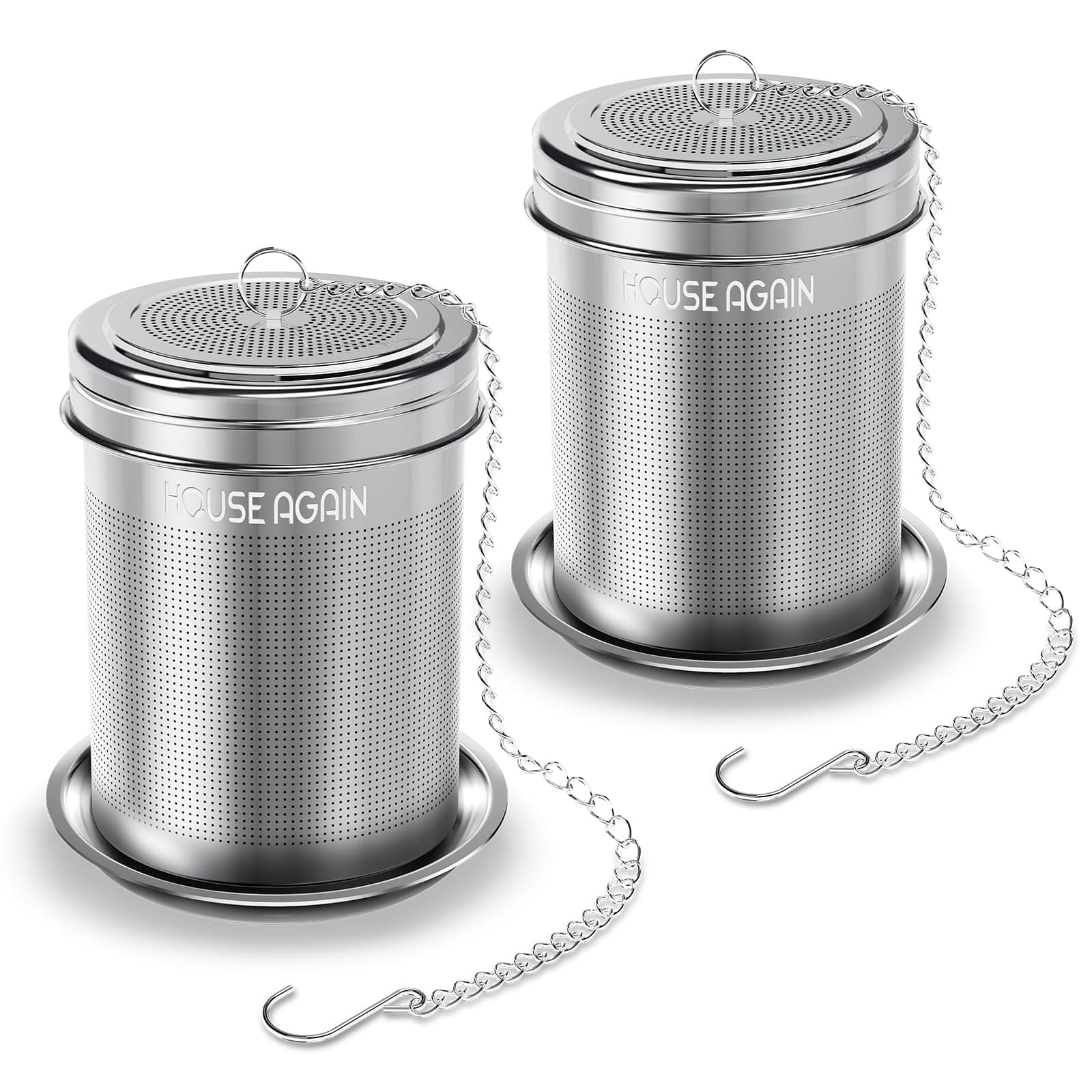 House Again 2 Pack Tea Infuser, Extra Fine Mesh Tea Infusers for Loose Tea, 18/8 Stainless Steel Tea Strainer with Extended Chain Hook, Tea Steeper for Brew Tea, Spices & Seasonings