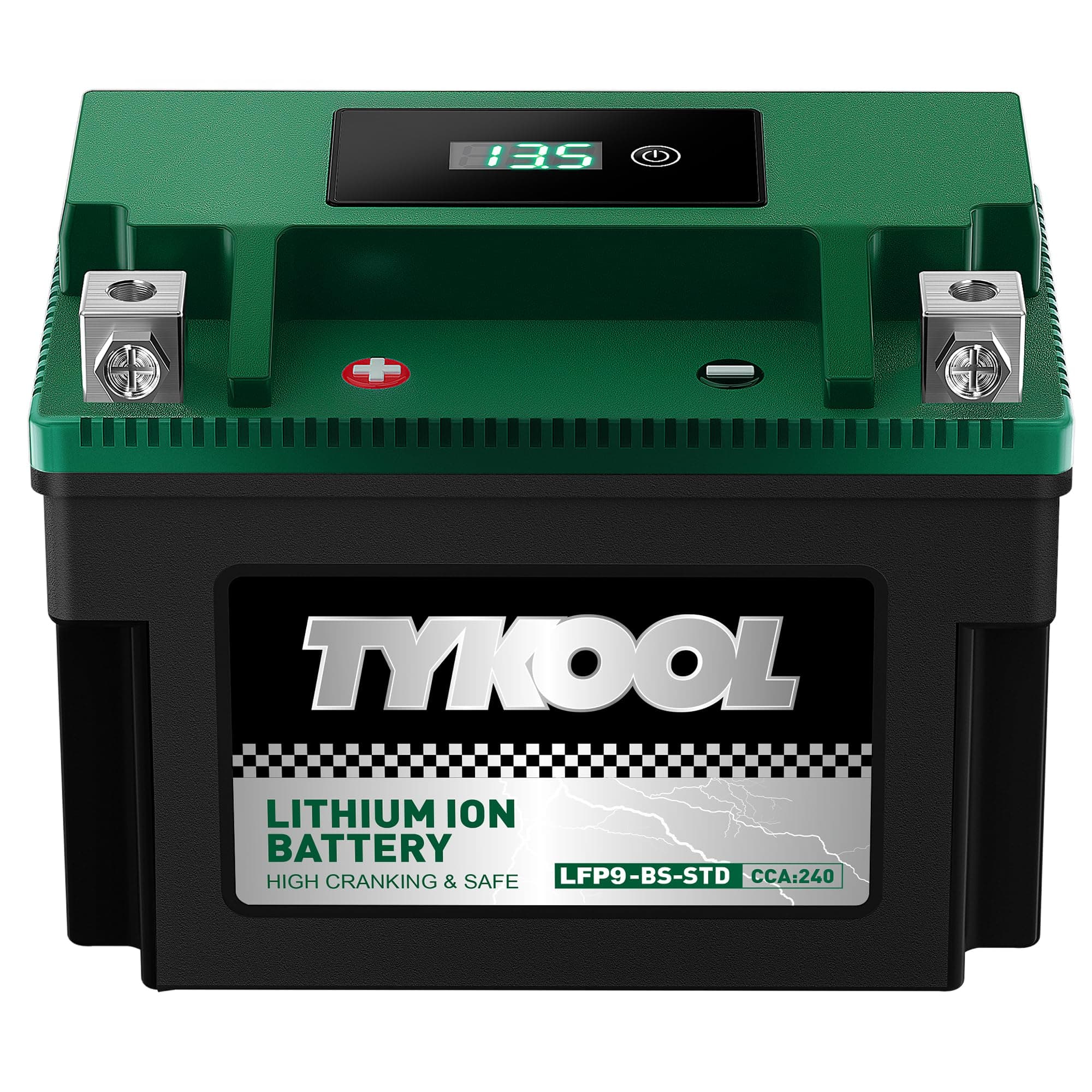 LFP9-BS-STD [+ -] Lithium Powersports Battery 240CCA 4Ah Digital Volt Readout IP66 for Ninja 400 Z650 Honda CBR600F4i KTM Duke 390 Suzuki GSX-R600 GSXR750 Predator 500 Replaces YTX9-BS