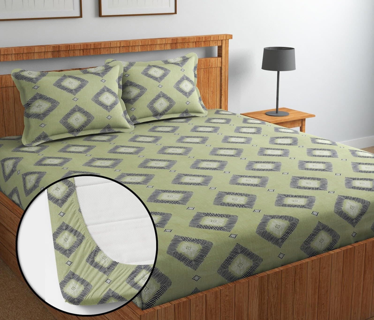 NEW LEAF Premium Cotton 210 Tc Elastic Fitted Bedsheets With 2 Pillow Covers|Double/King Bed With All Around Elastic Wrinklefree Supersoft Breathable|Size-78 X72+8 Inches|Floral,Mehndi&White