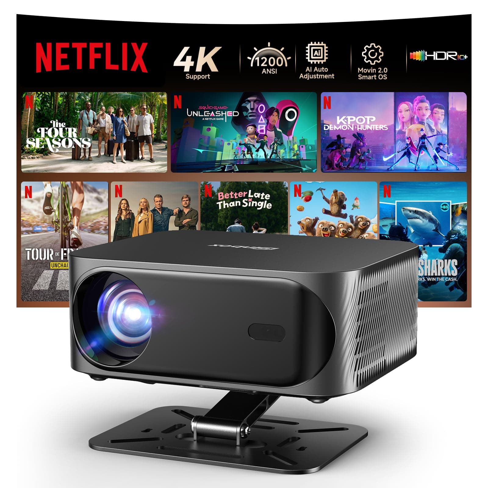 [1200 ANSI/Auto Focus & Keystone/Built-in APPs] 4K Outdoor Projector with Wifi and Bluetooth, Smart Portable Proyector with Built in Apps Netflix/YouTube/PrimeVideo & Dolby, Home Theater with HDR10+