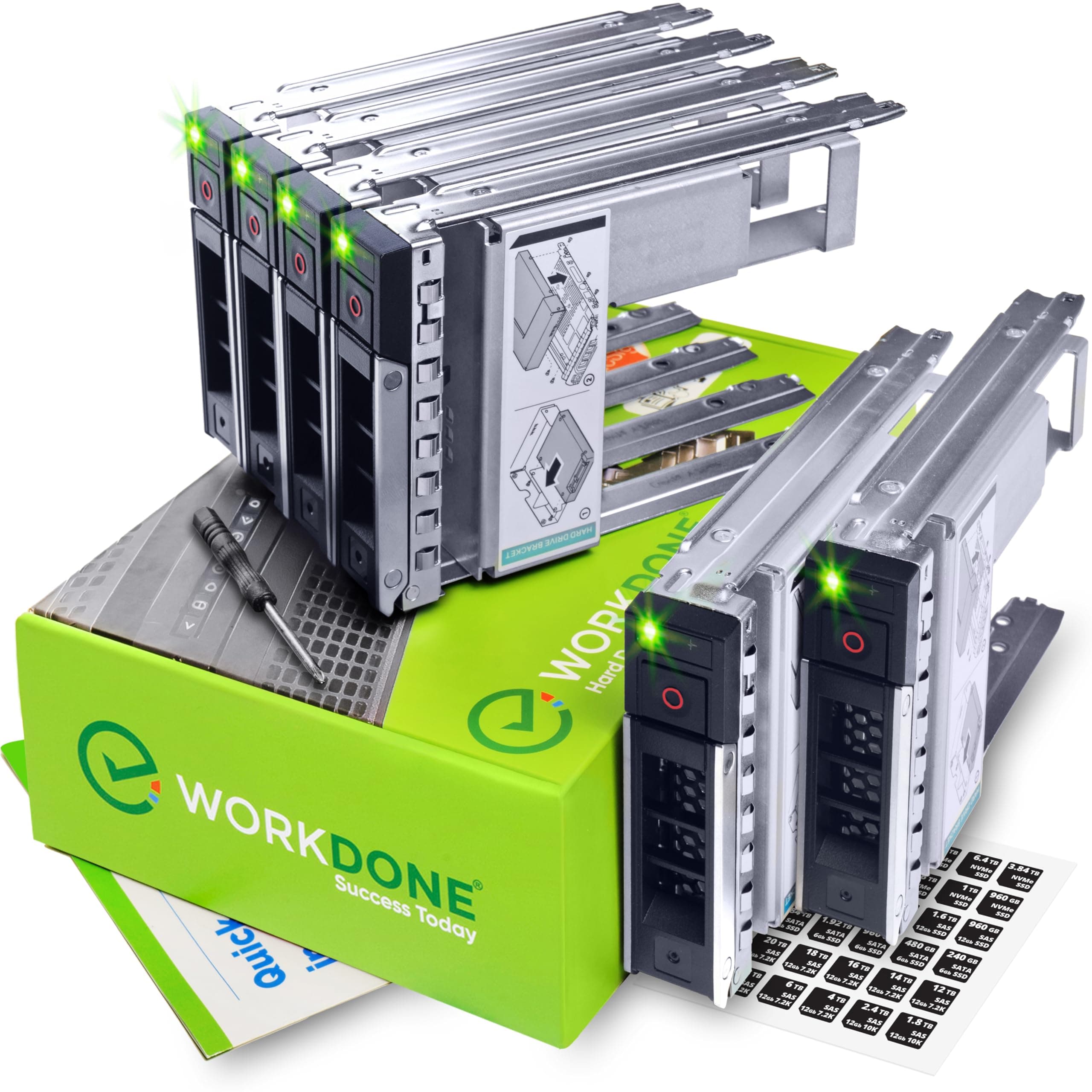 WORKDONE 6-Pack - 3.5" Hard Drive Caddy with 2.5" HDD Adapter - Compatible for Dell PowerEdge Servers - R240 R340 R740 R640 R550 R450 R740xd2 R7415 R7425 R6415 - Bright LED Tray - Setup Manual