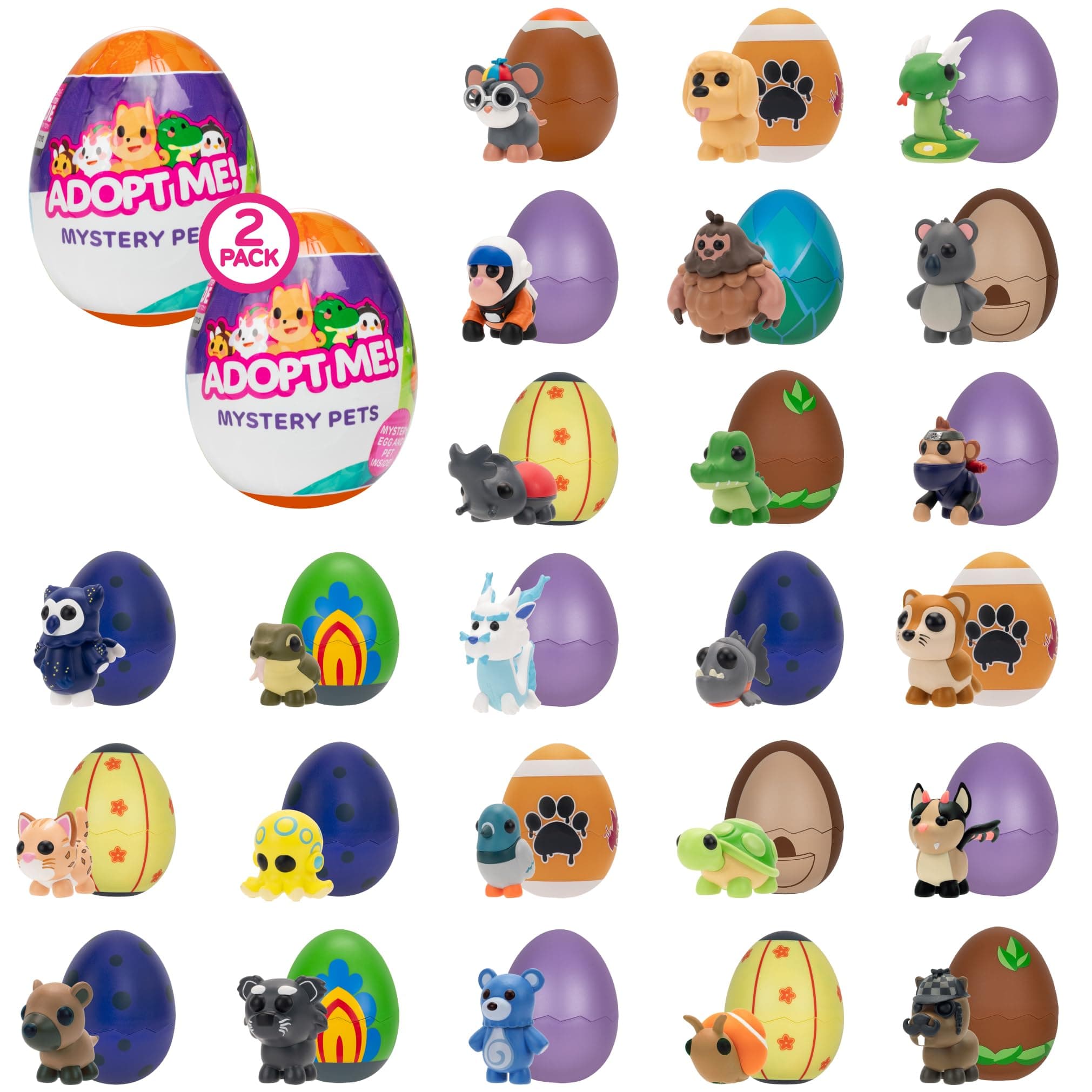Adopt Me! Mystery Pets Blind Box Egg Assorted 2-Pack - Series 4 - Exclusive Virtual Item Game Code - Collectible Mini Animal Toy Figure, Styles May Vary - Gift for Kids, Girls & Boys - 6+