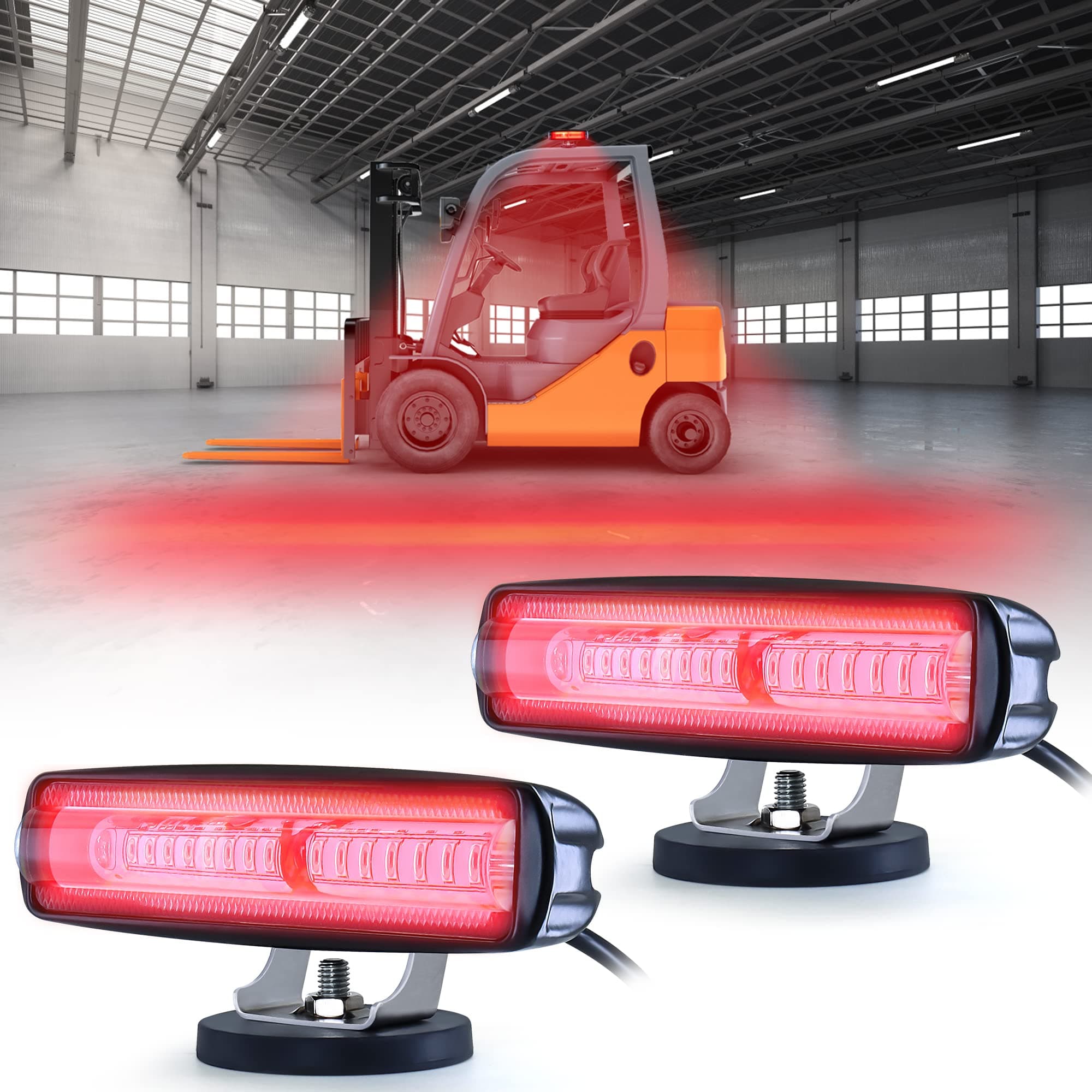 eTzone New Magnets LED Forklift Lights 2 Pack Warehouse Warning Lights Truck Safety Lights Red Side Zone Warning Lights (30W, DC 10-110V)